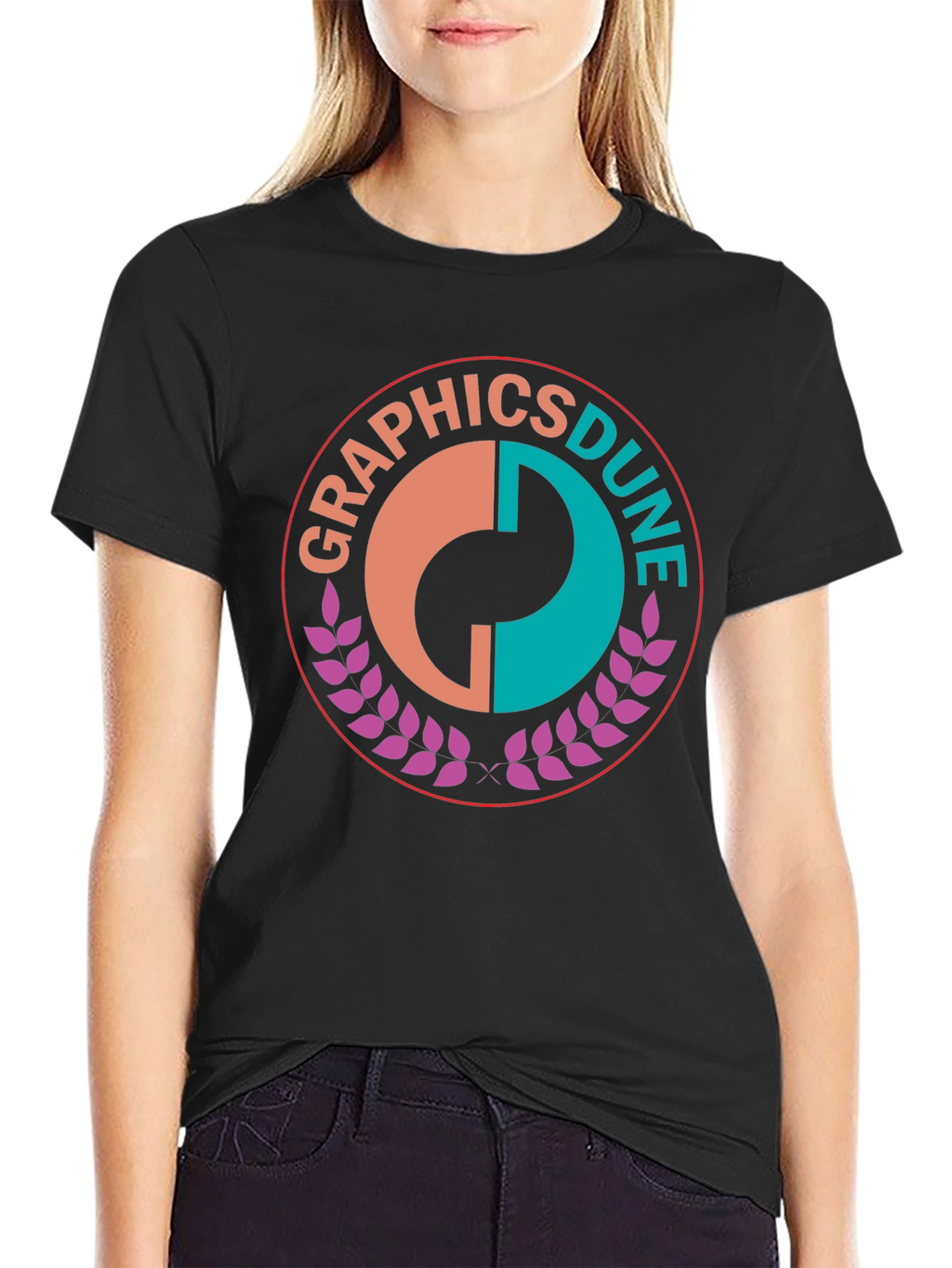 Graphics Dune Tee - Stylish Round Logo Black T-Shirt