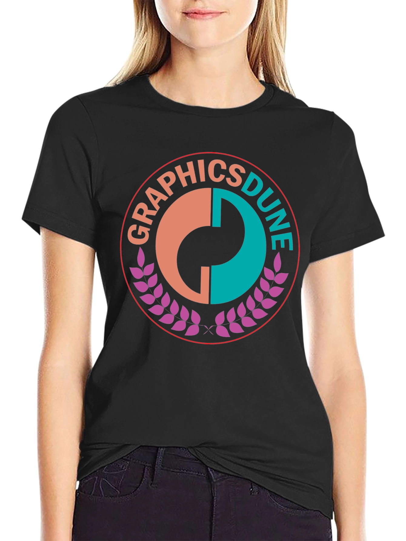 Graphics Dune Tee - Stylish Round Logo Black T-Shirt