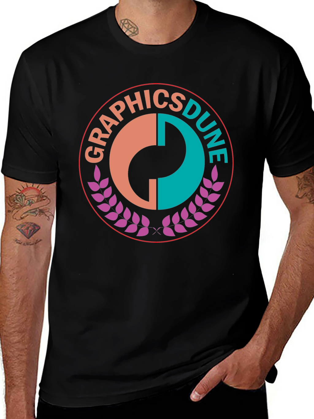 Graphics Dune Tee - Stylish Round Logo Black T-Shirt