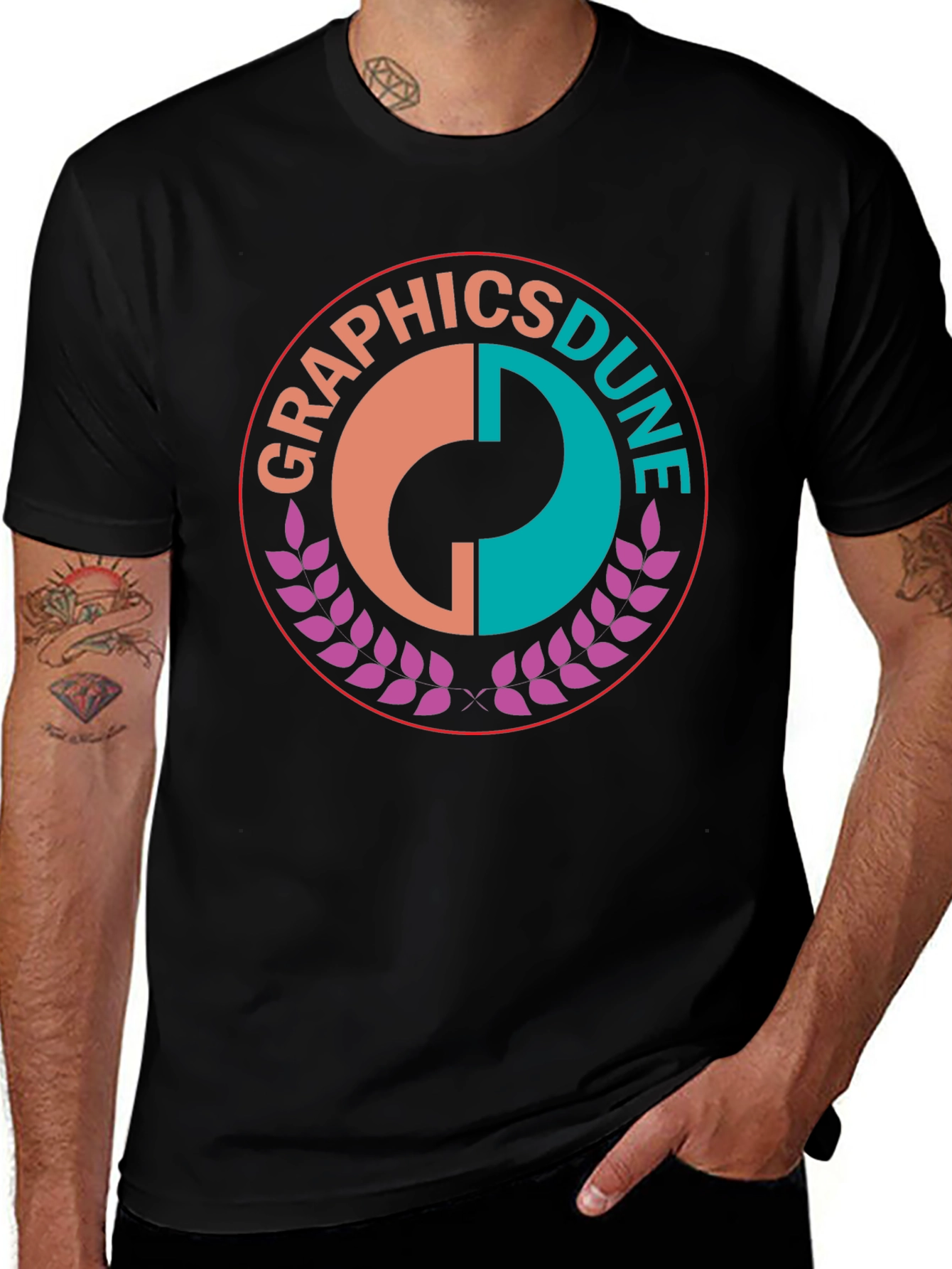 Graphics Dune Tee - Stylish Round Logo Black T-Shirt