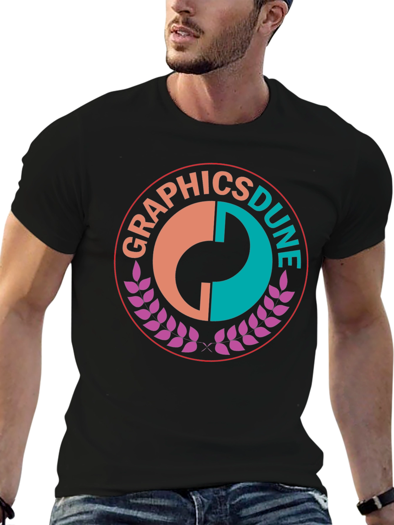 Graphics Dune Tee - Stylish Round Logo Black T-Shirt