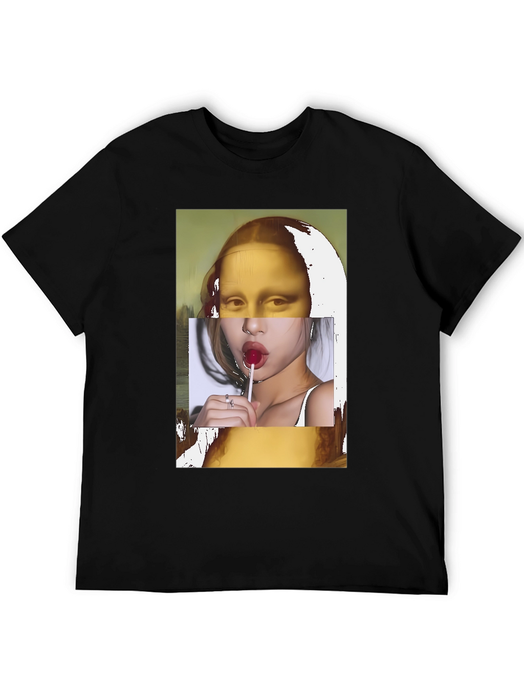 Mona Lisa Lollipop Graphic Black T-Shirt
