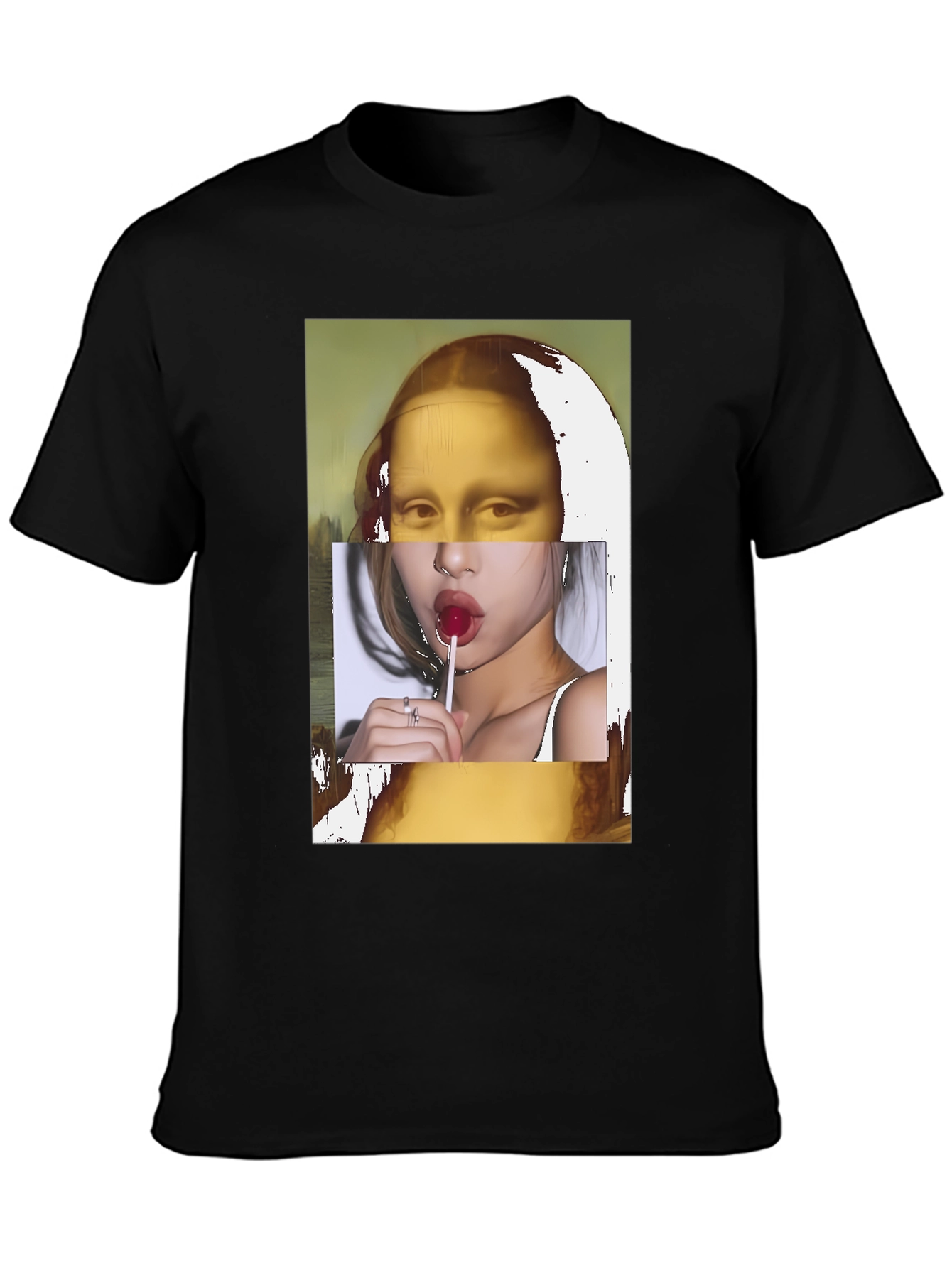 Mona Lisa Lollipop Graphic Black T-Shirt