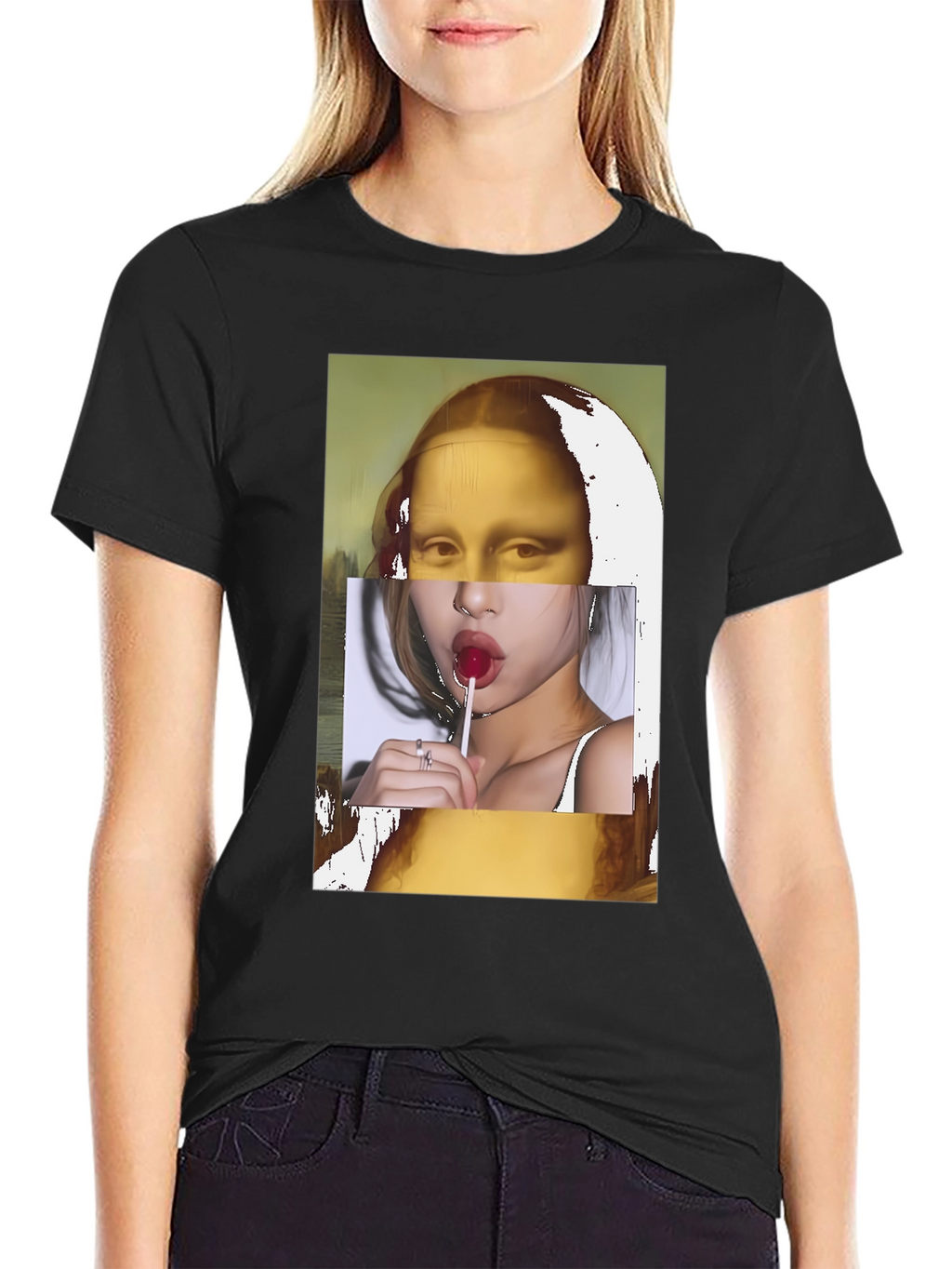 Mona Lisa Lollipop Graphic Black T-Shirt