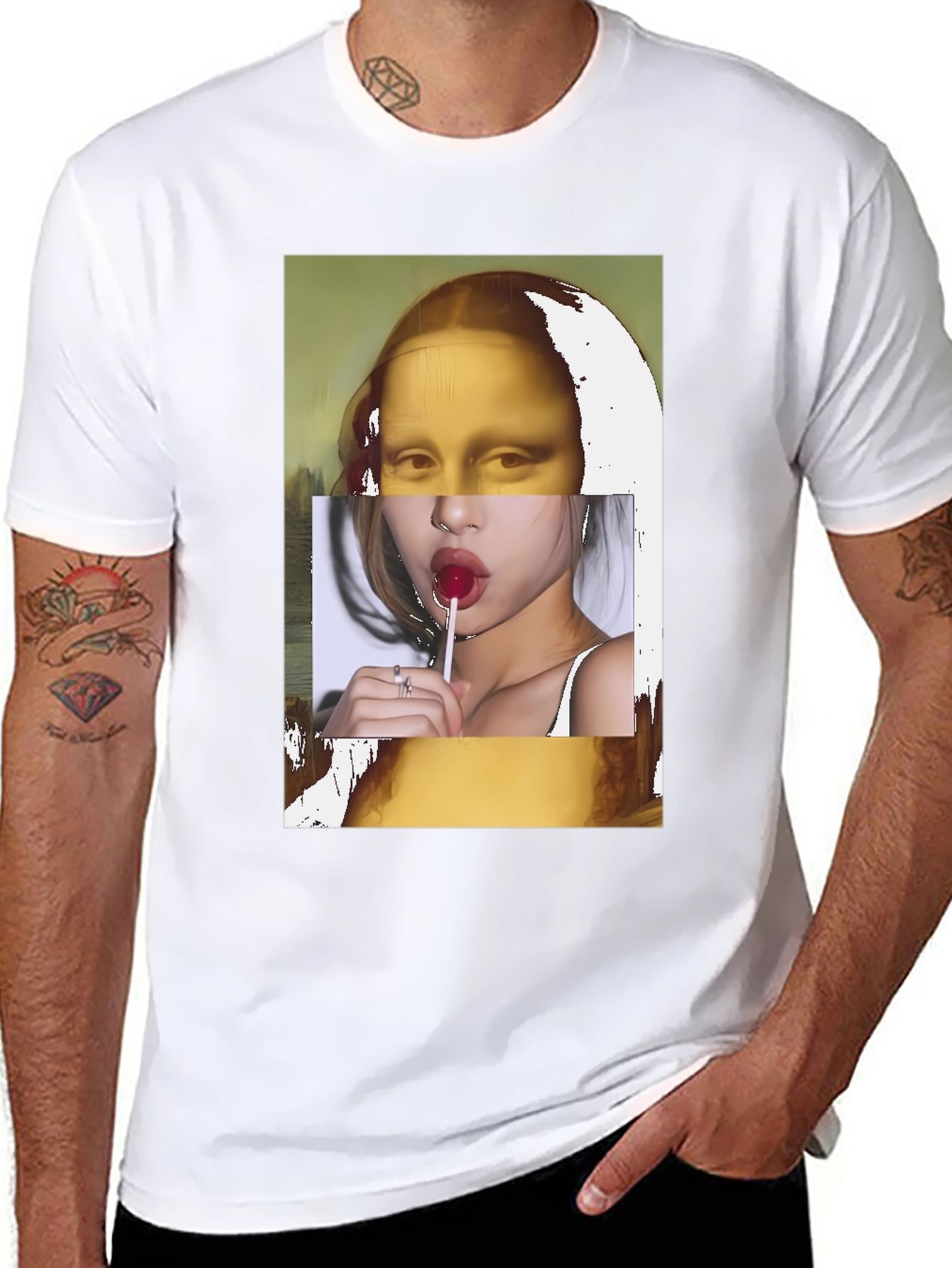 Mona Lisa Lollipop Graphic Black T-Shirt