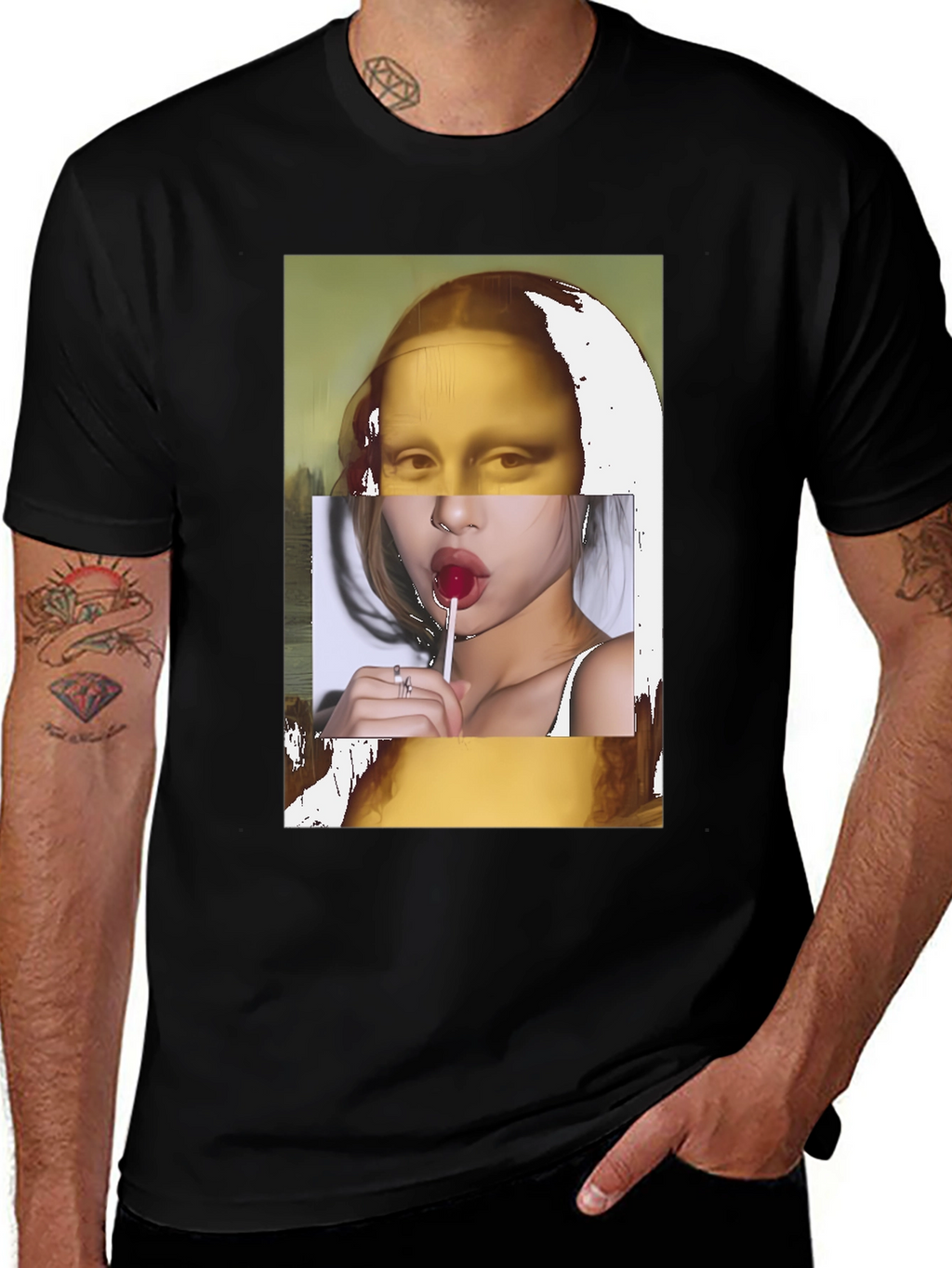 Mona Lisa Lollipop Graphic Black T-Shirt