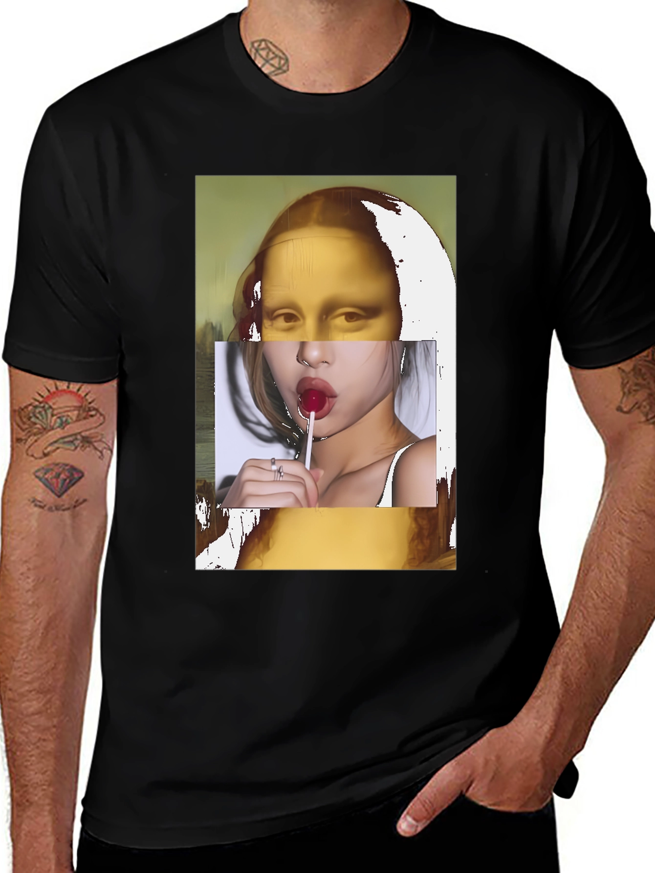Mona Lisa Lollipop Graphic Black T-Shirt