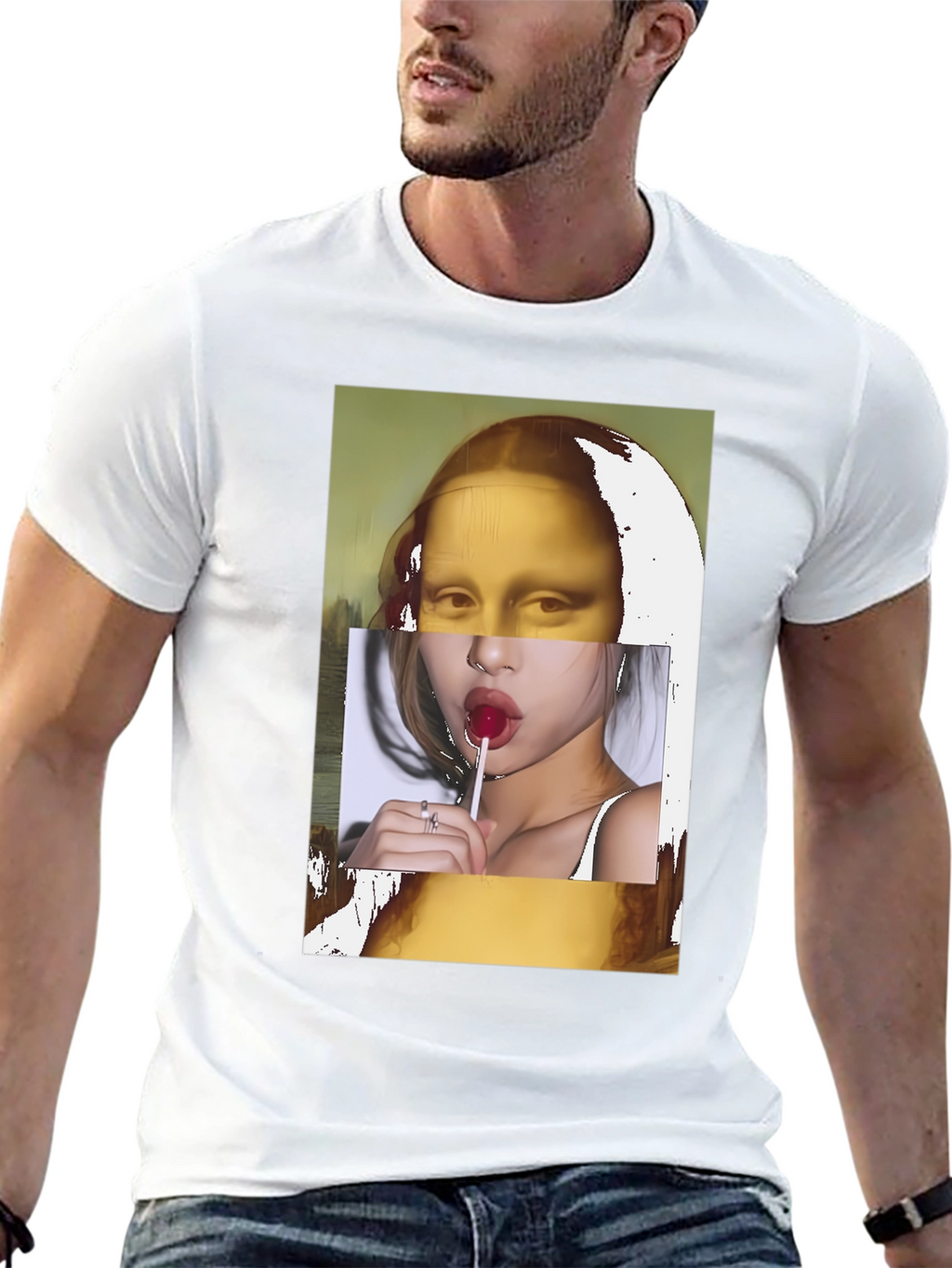 Mona Lisa Lollipop Graphic Black T-Shirt