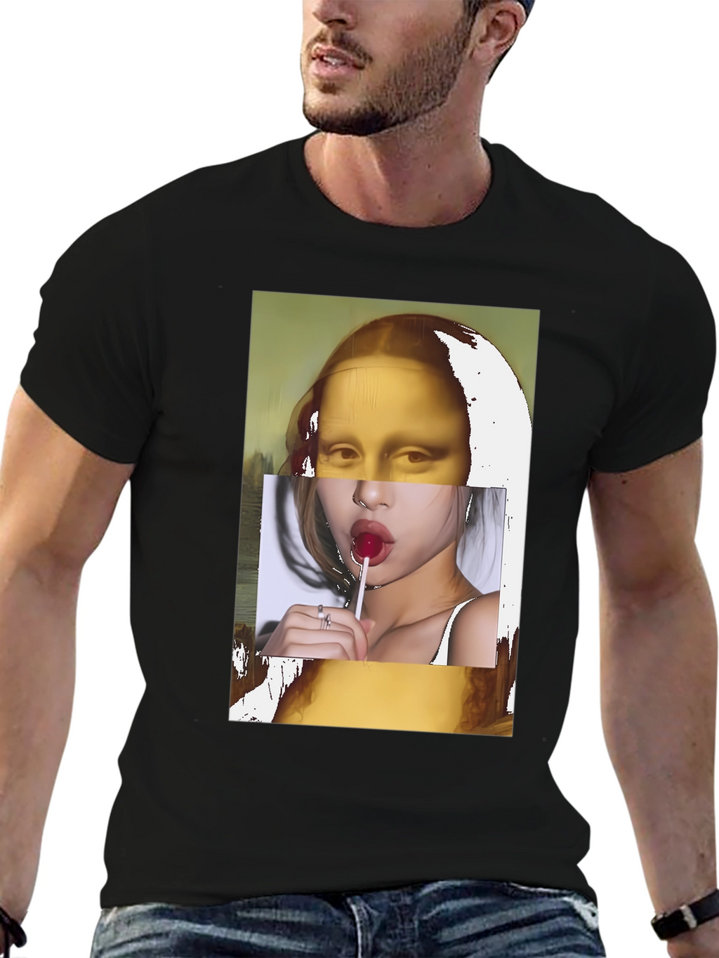 Mona Lisa Lollipop Graphic Black T-Shirt