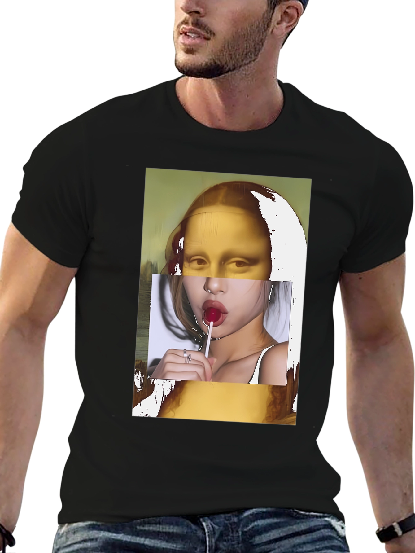 Mona Lisa Lollipop Graphic Black T-Shirt