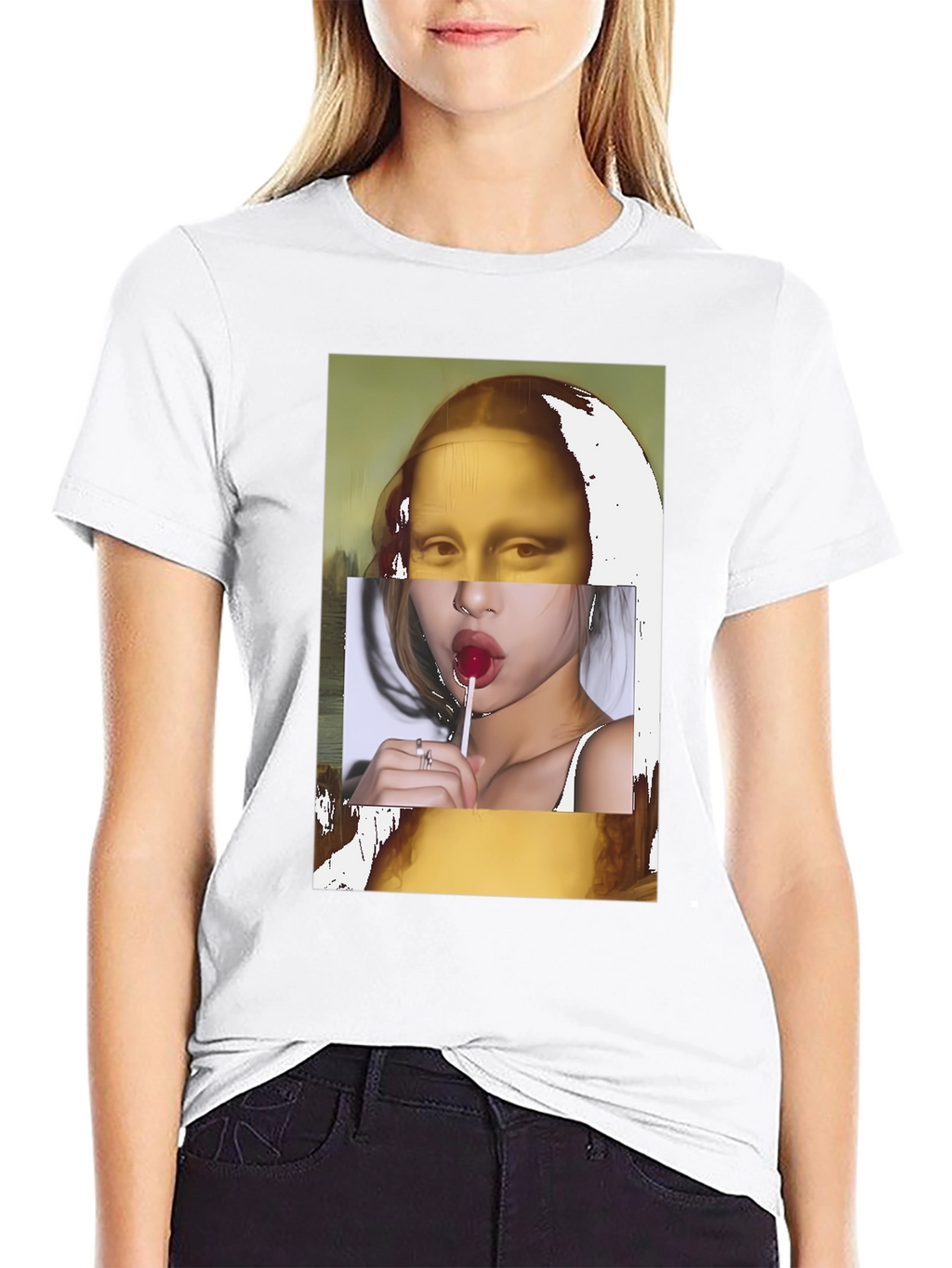 Mona Lisa Lollipop Graphic Black T-Shirt