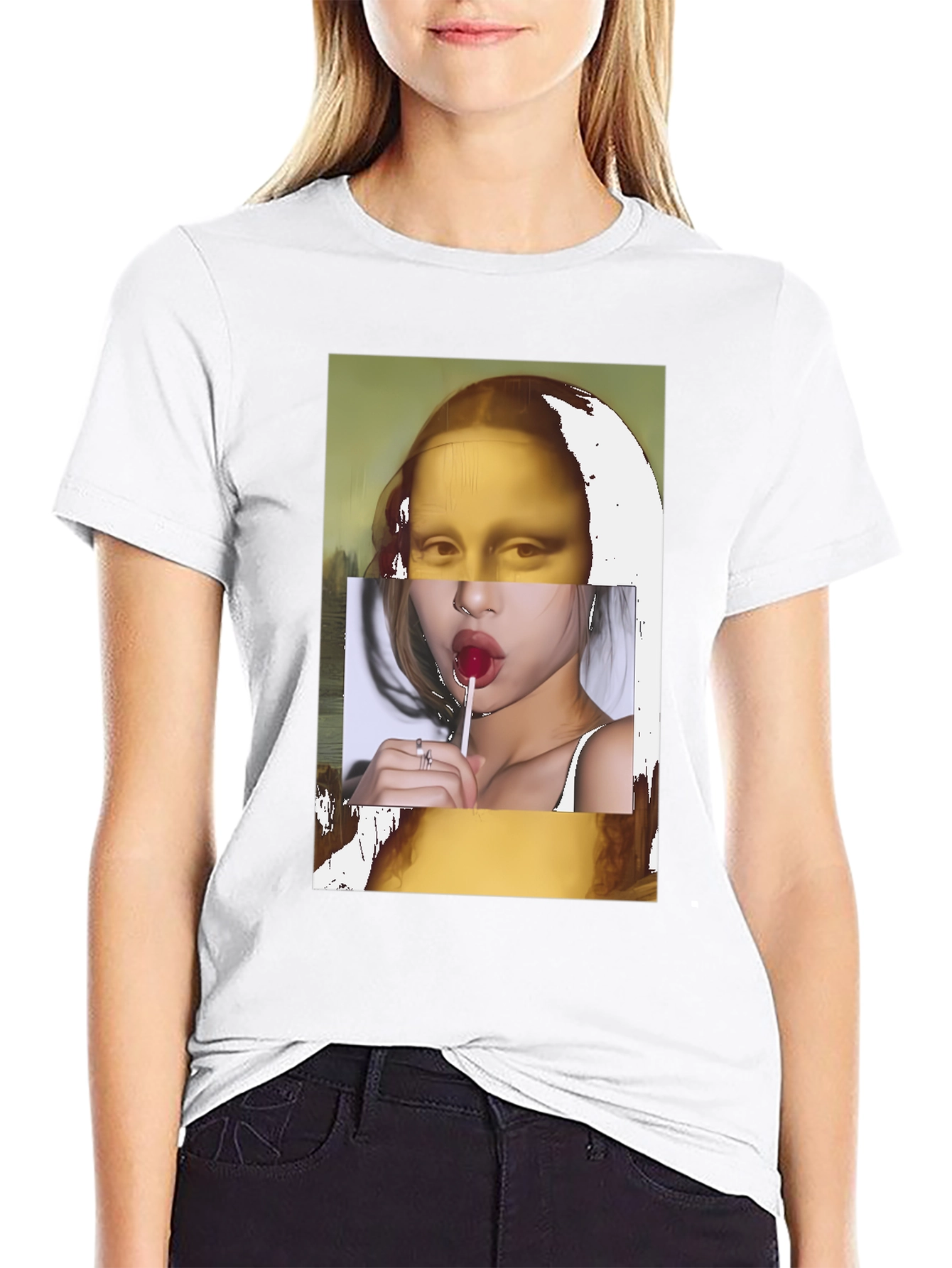 Mona Lisa Lollipop Graphic Black T-Shirt