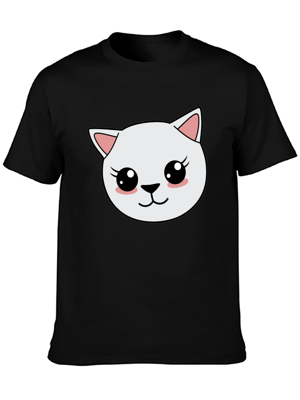 Cute Cartoon Cat Graphic Black T-Shirt