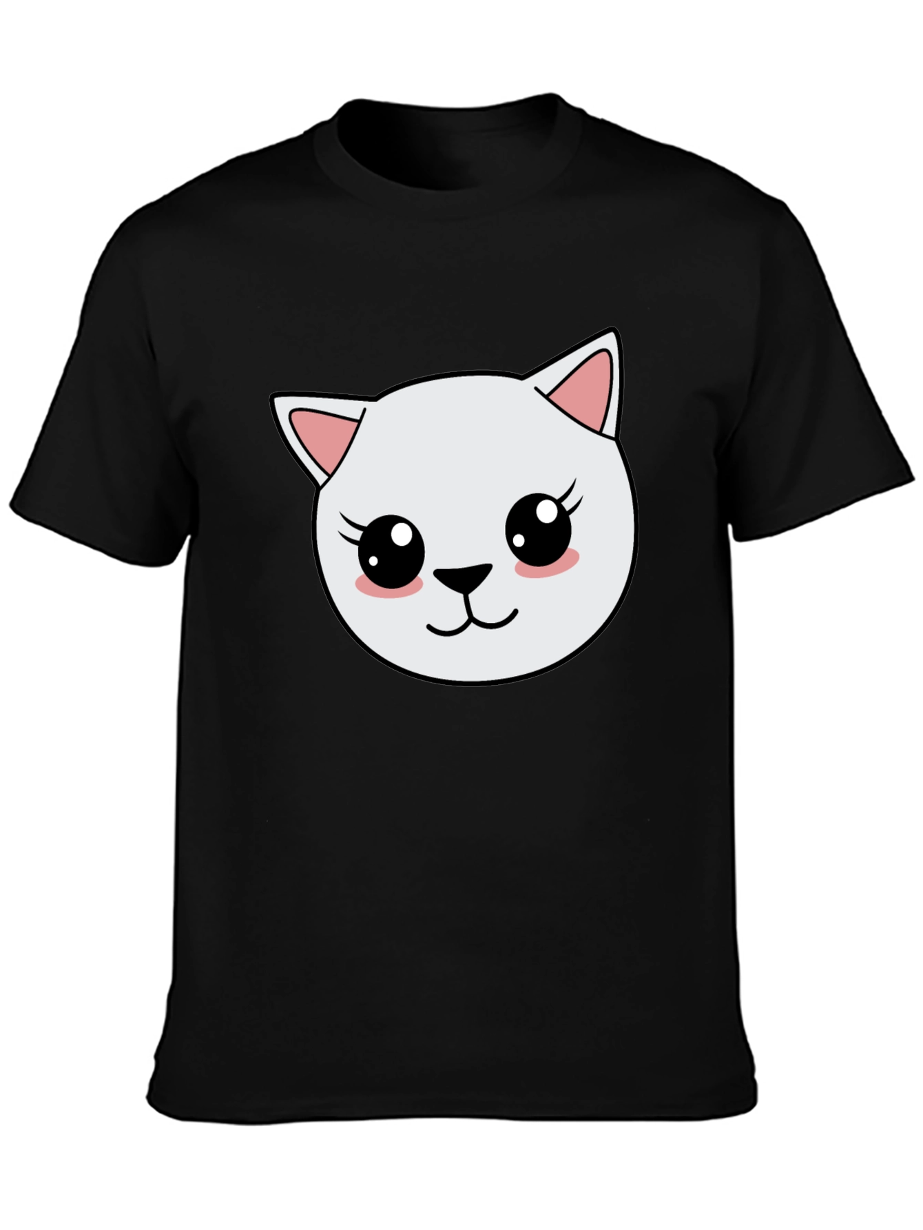 Cute Cartoon Cat Graphic Black T-Shirt