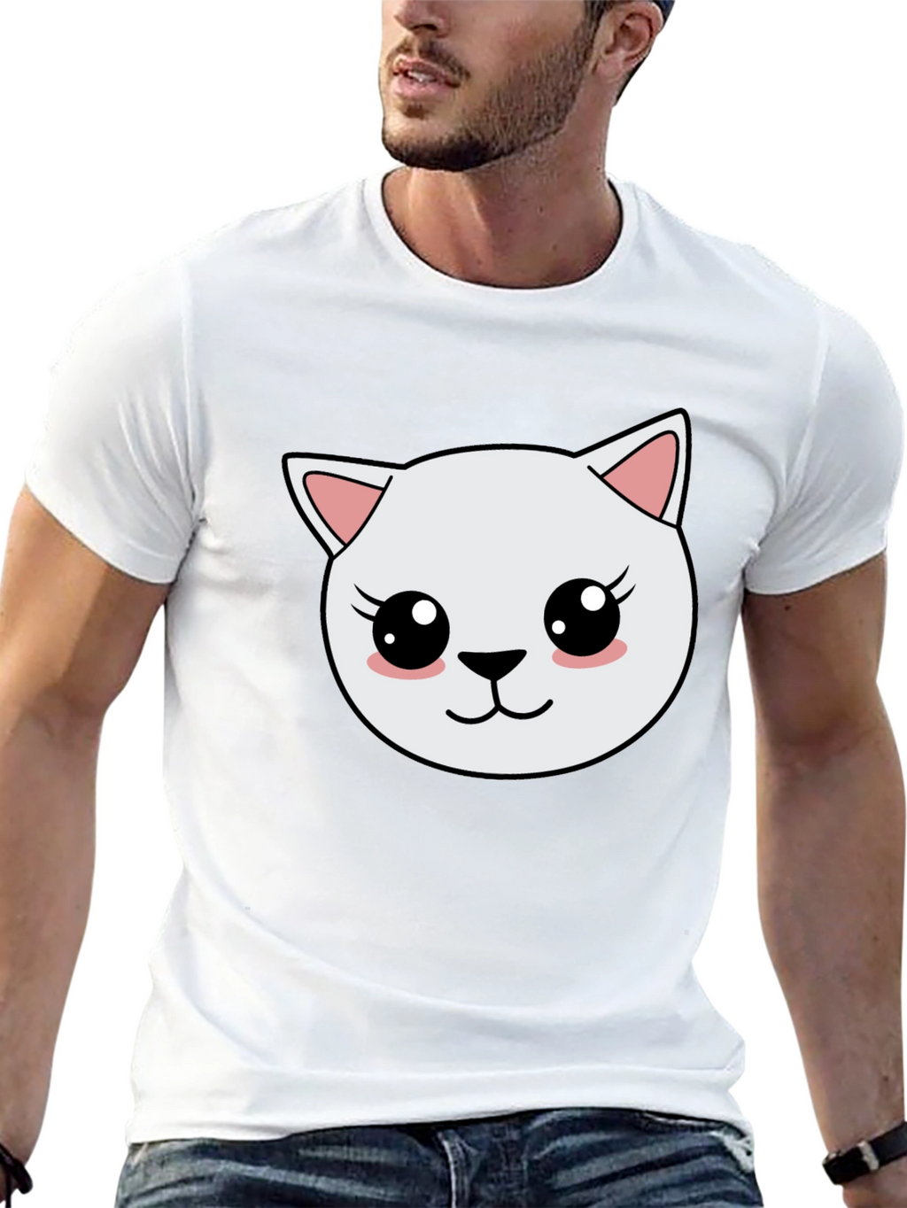 Cute Cartoon Cat Graphic Black T-Shirt