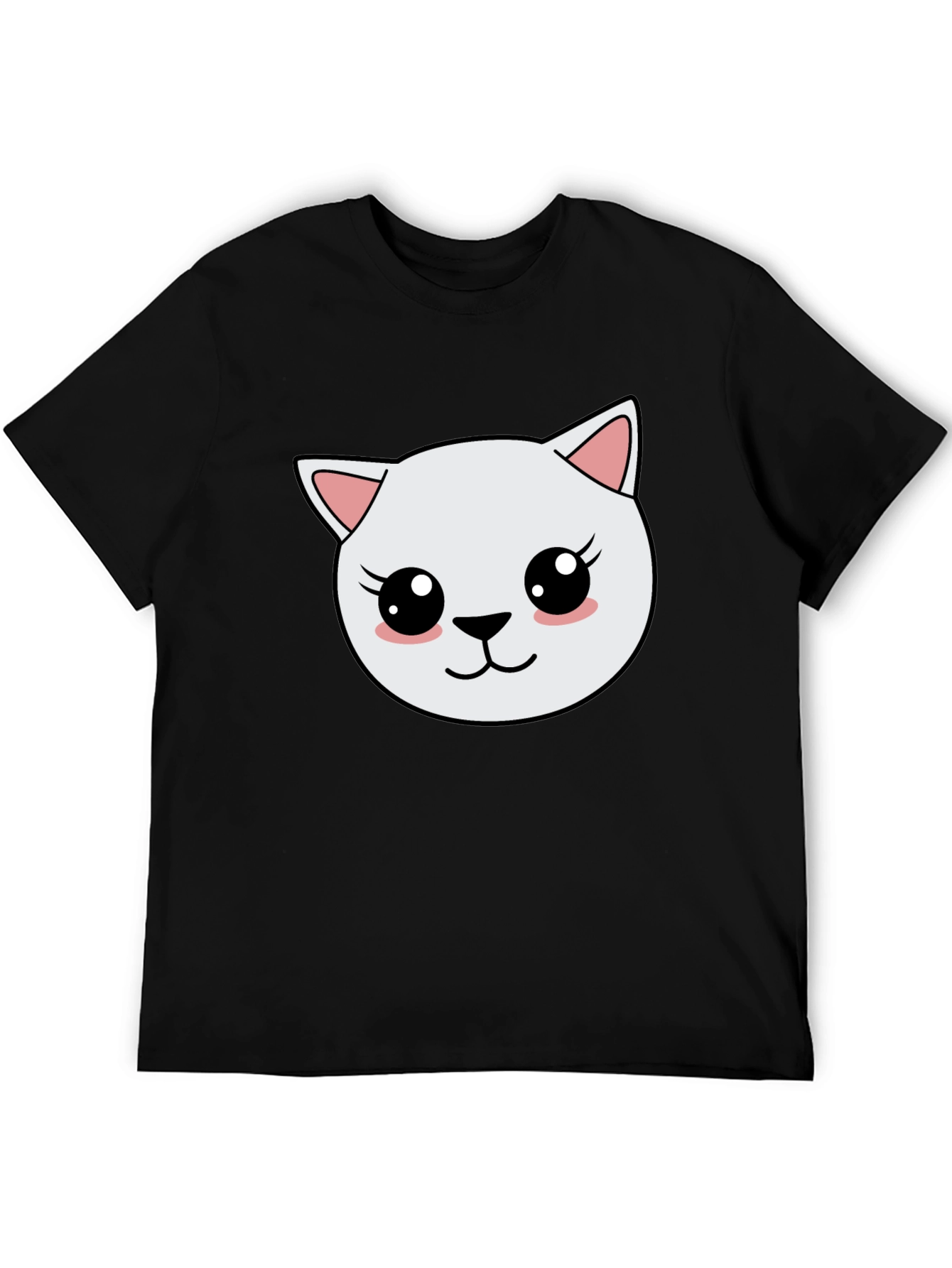 Cute Cartoon Cat Graphic Black T-Shirt
