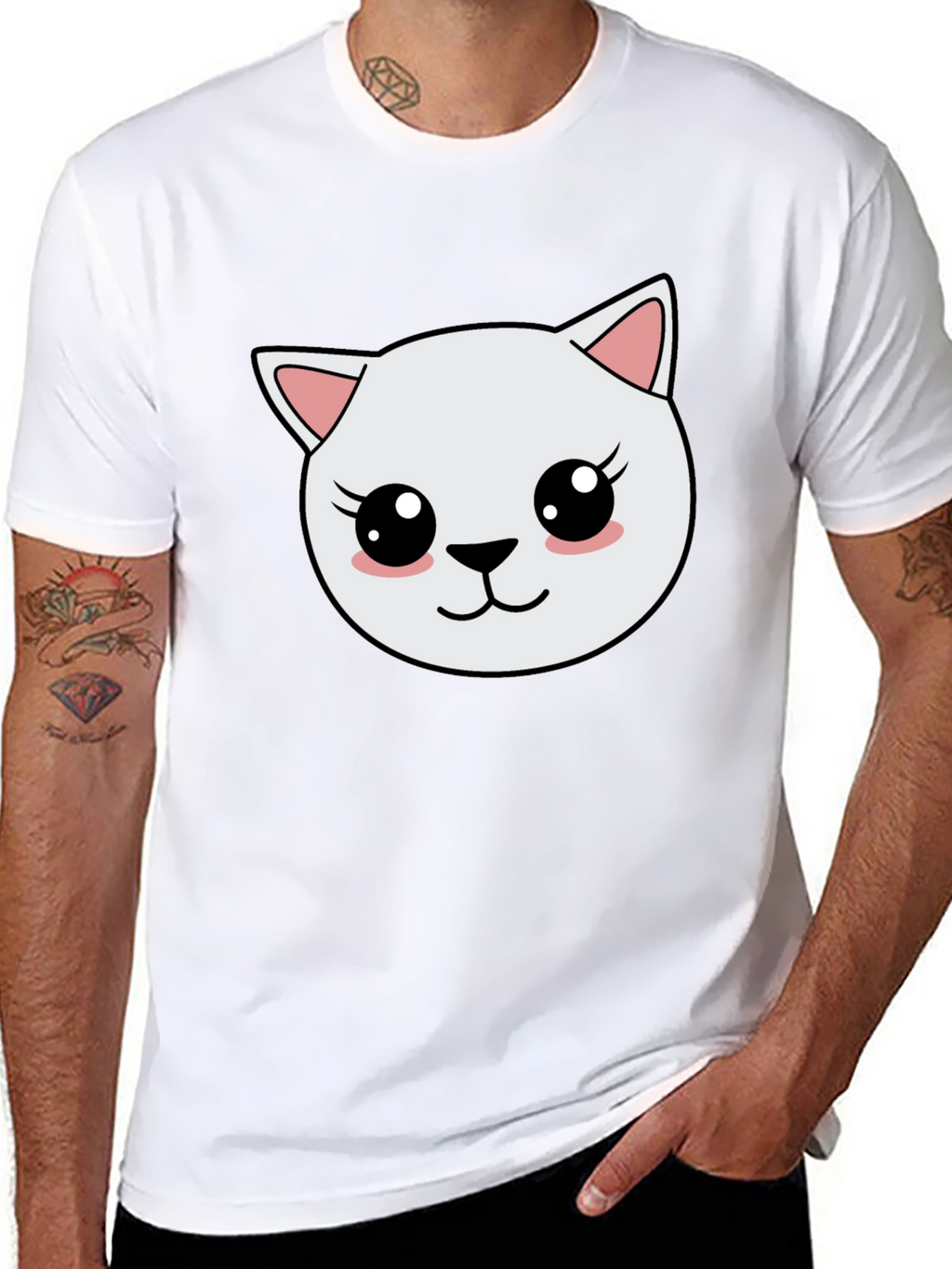 Cute Cartoon Cat Graphic Black T-Shirt