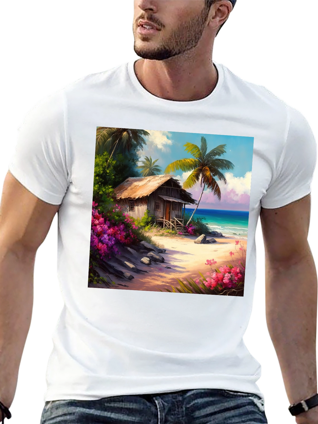 Tropical Beach Hut Graphic T-Shirt