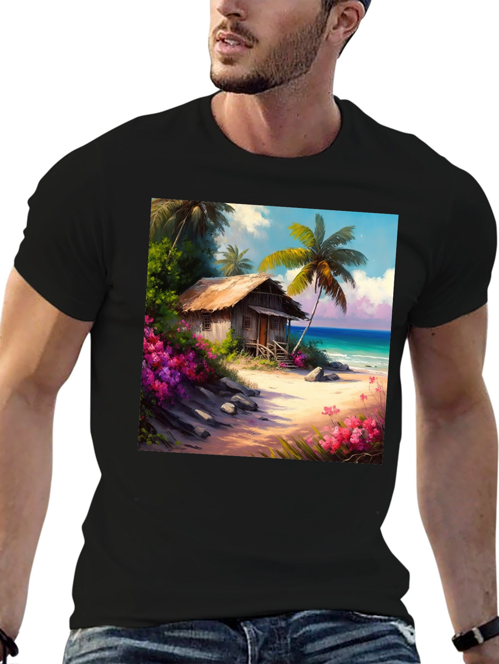 Tropical Beach Hut Graphic T-Shirt