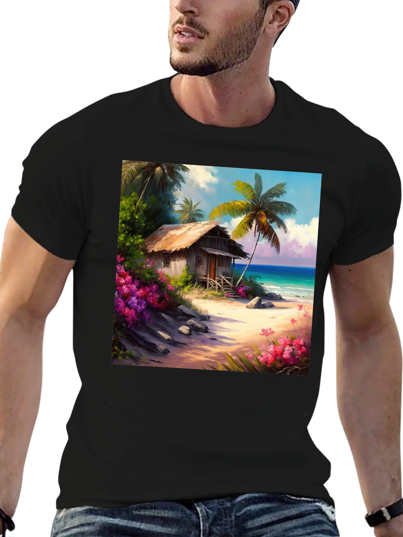Tropical Beach Hut Graphic T-Shirt