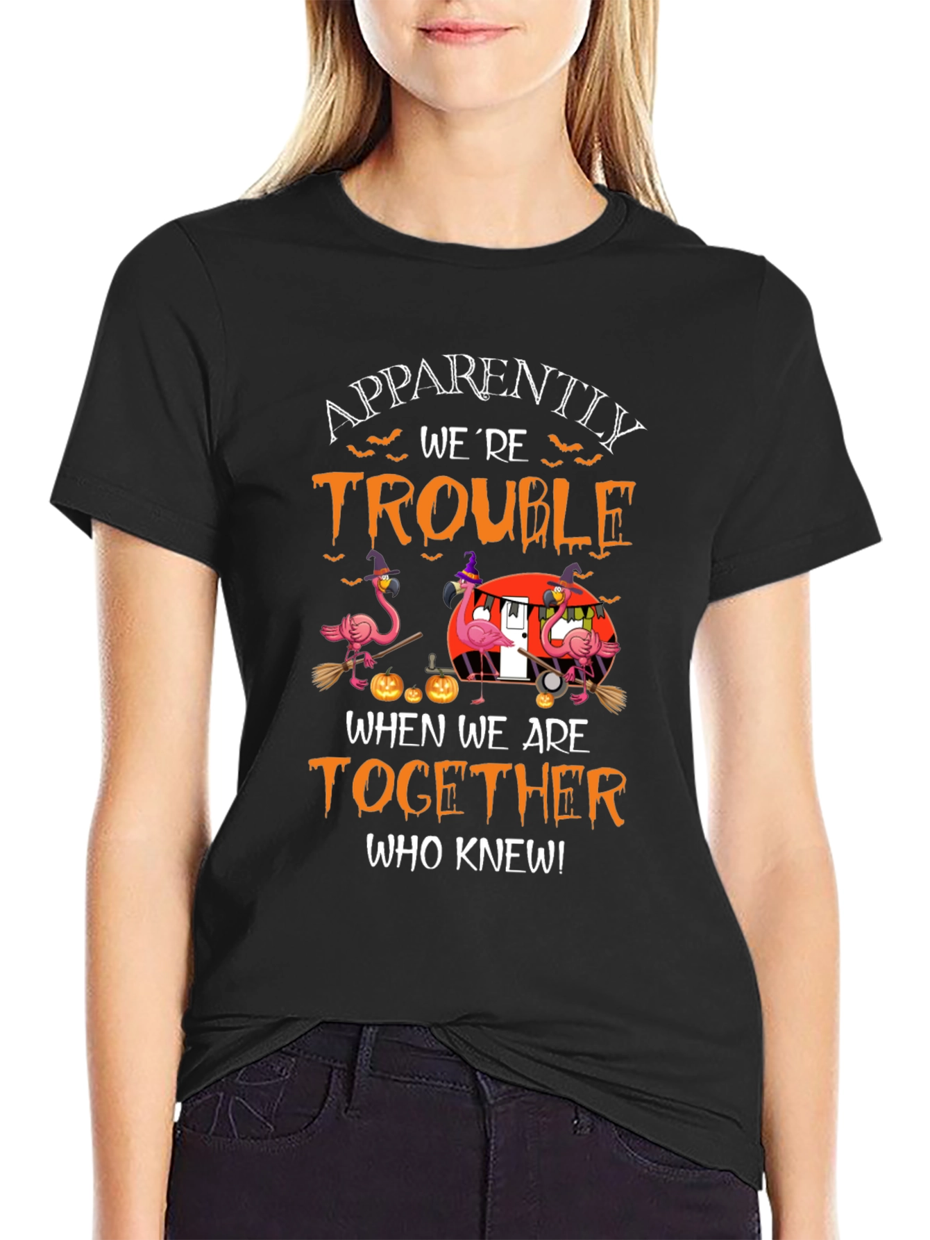 Halloween Flamingo T-Shirt: Apparently Trouble