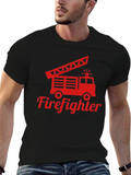 Firefighter Truck Graphic Tee - Red Print on Black