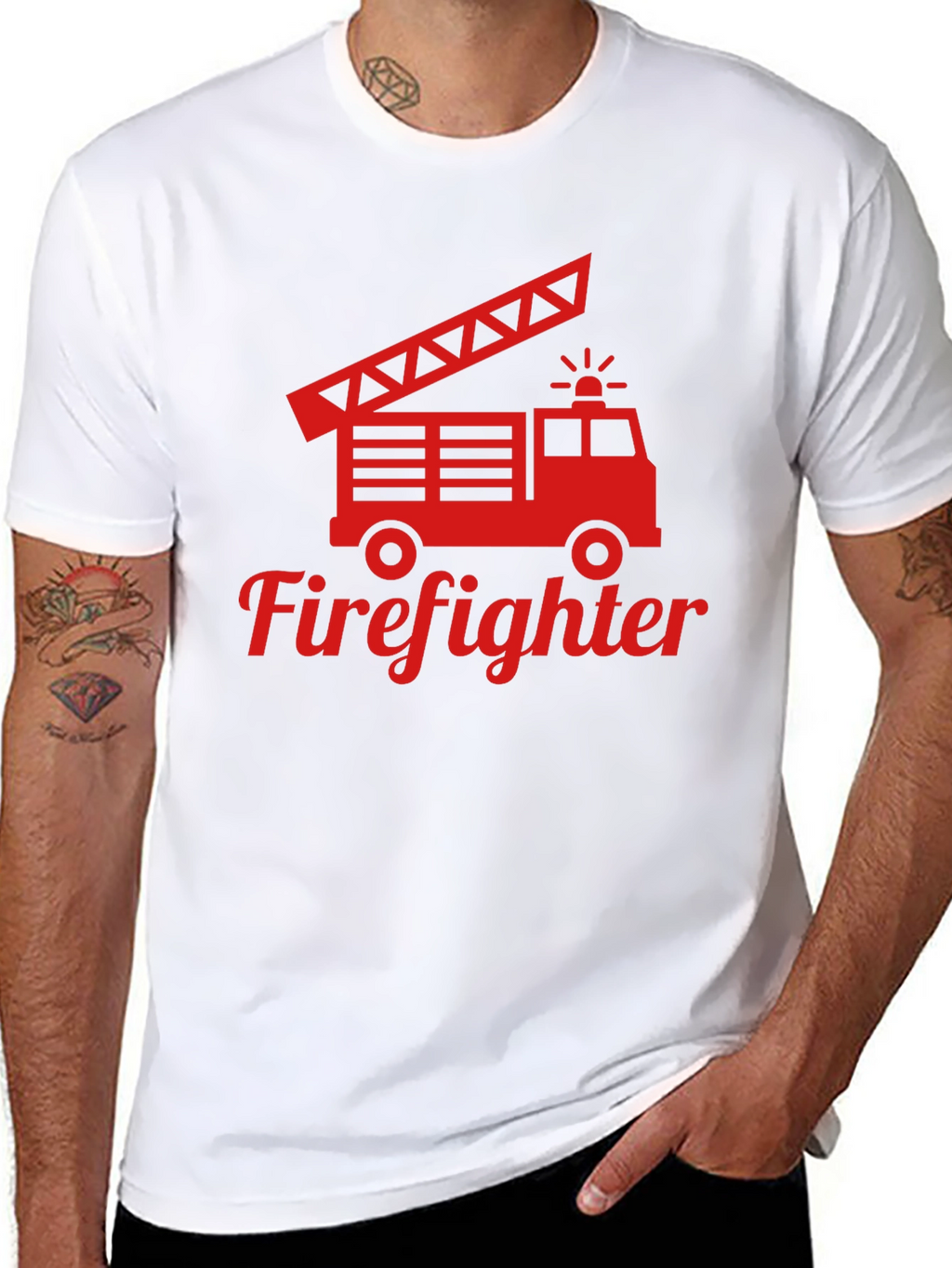 Firefighter Truck Graphic Tee - Red Print on Black