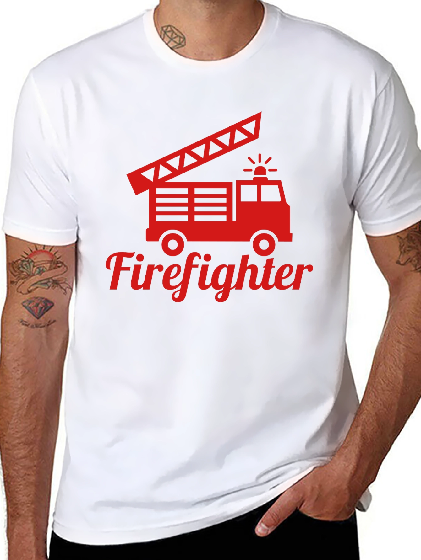 Firefighter Truck Graphic Tee - Red Print on Black