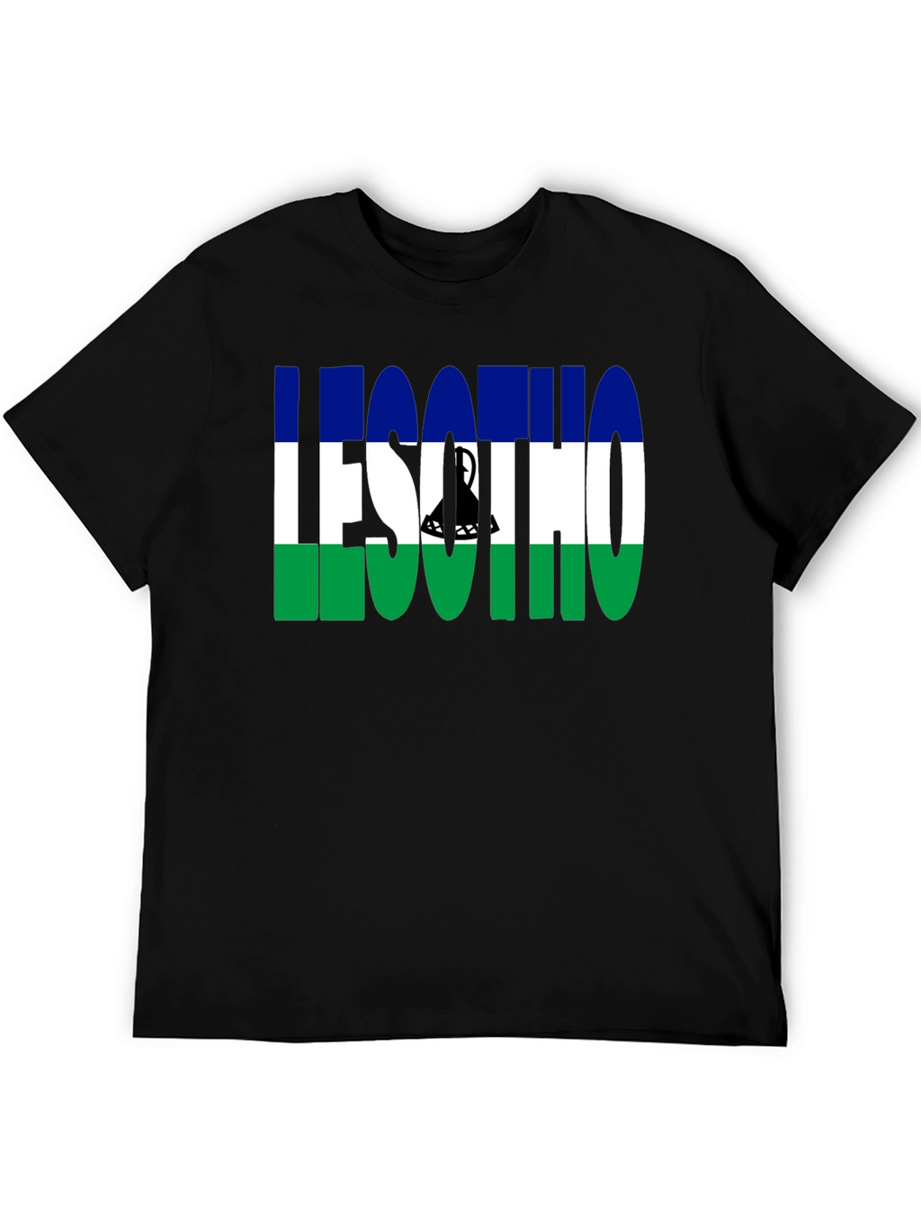 Lesotho Flag Graphic T-Shirt - Black Crew Neck Tee