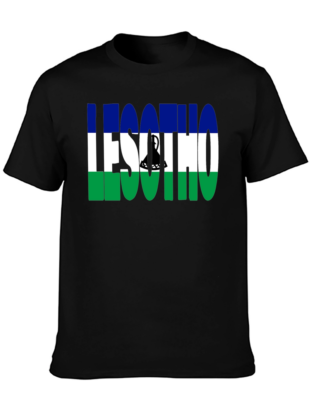 Lesotho Flag Graphic T-Shirt - Black Crew Neck Tee