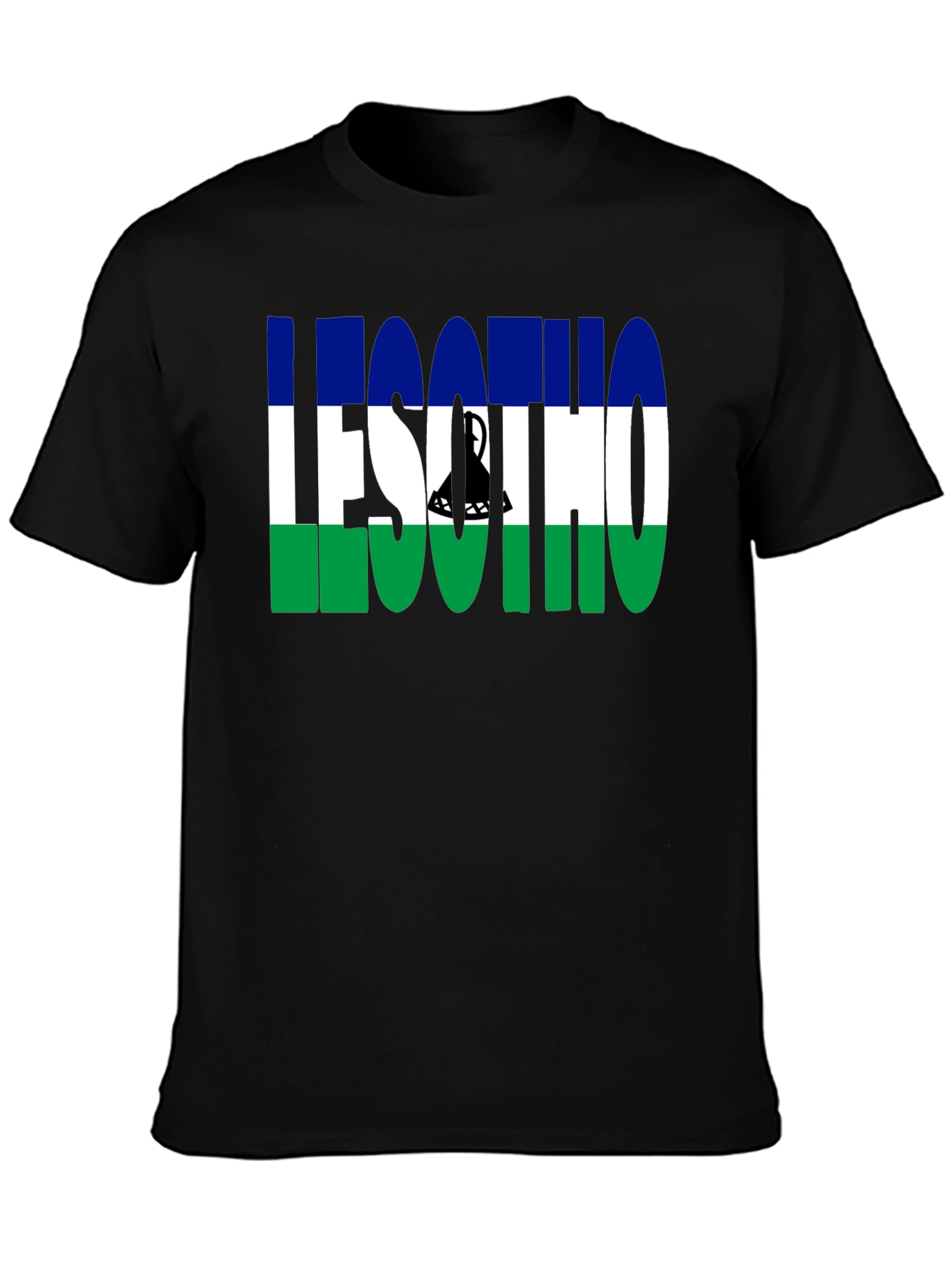 Lesotho Flag Graphic T-Shirt - Black Crew Neck Tee