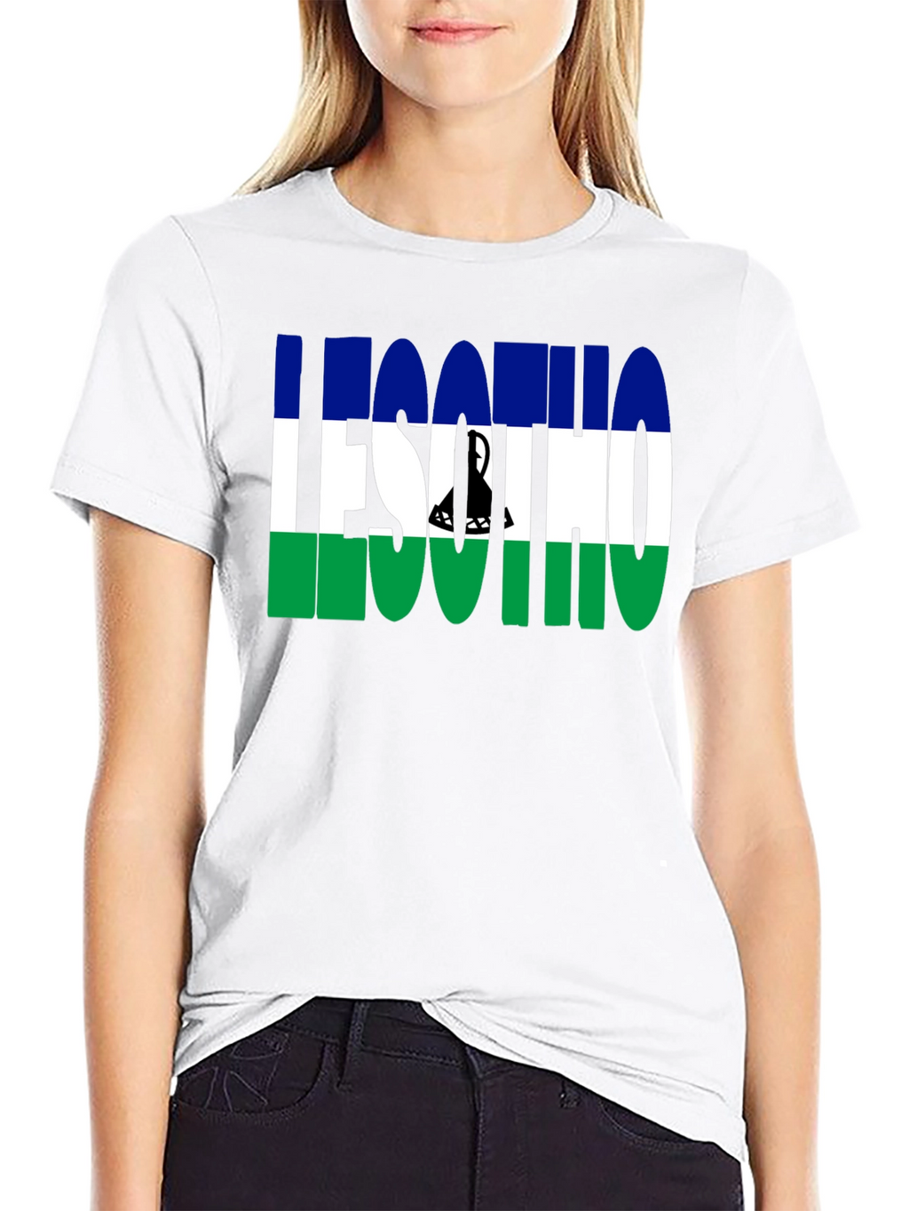 Lesotho Flag Graphic T-Shirt - Black Crew Neck Tee
