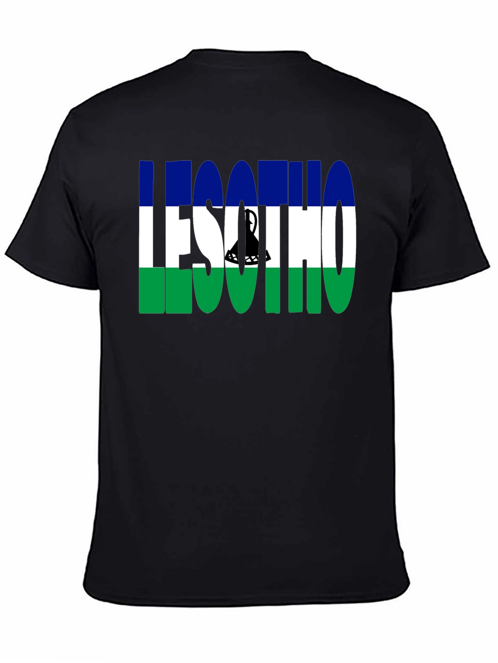 Lesotho Flag Graphic T-Shirt - Black Crew Neck Tee