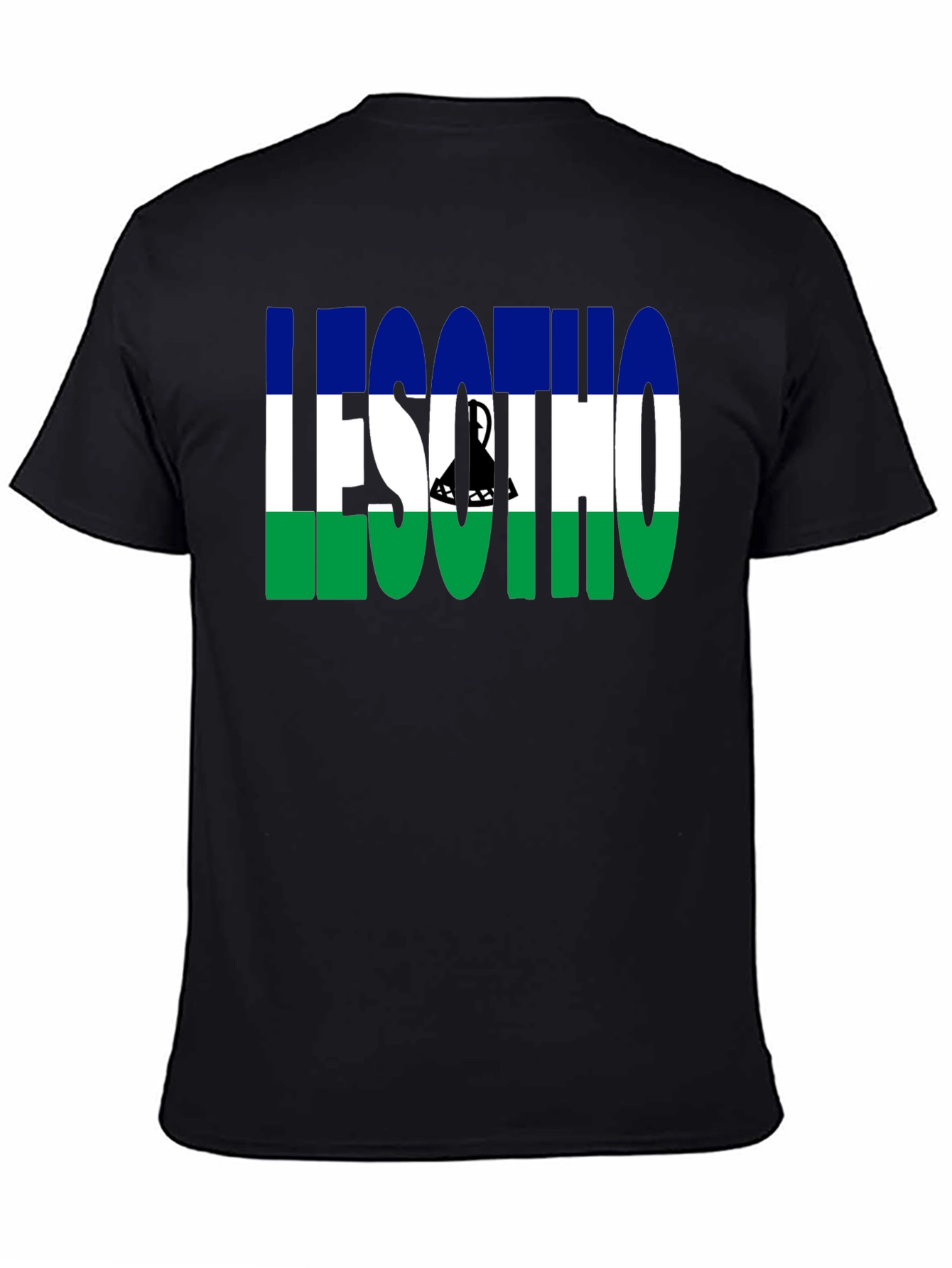 Lesotho Flag Graphic T-Shirt - Black Crew Neck Tee