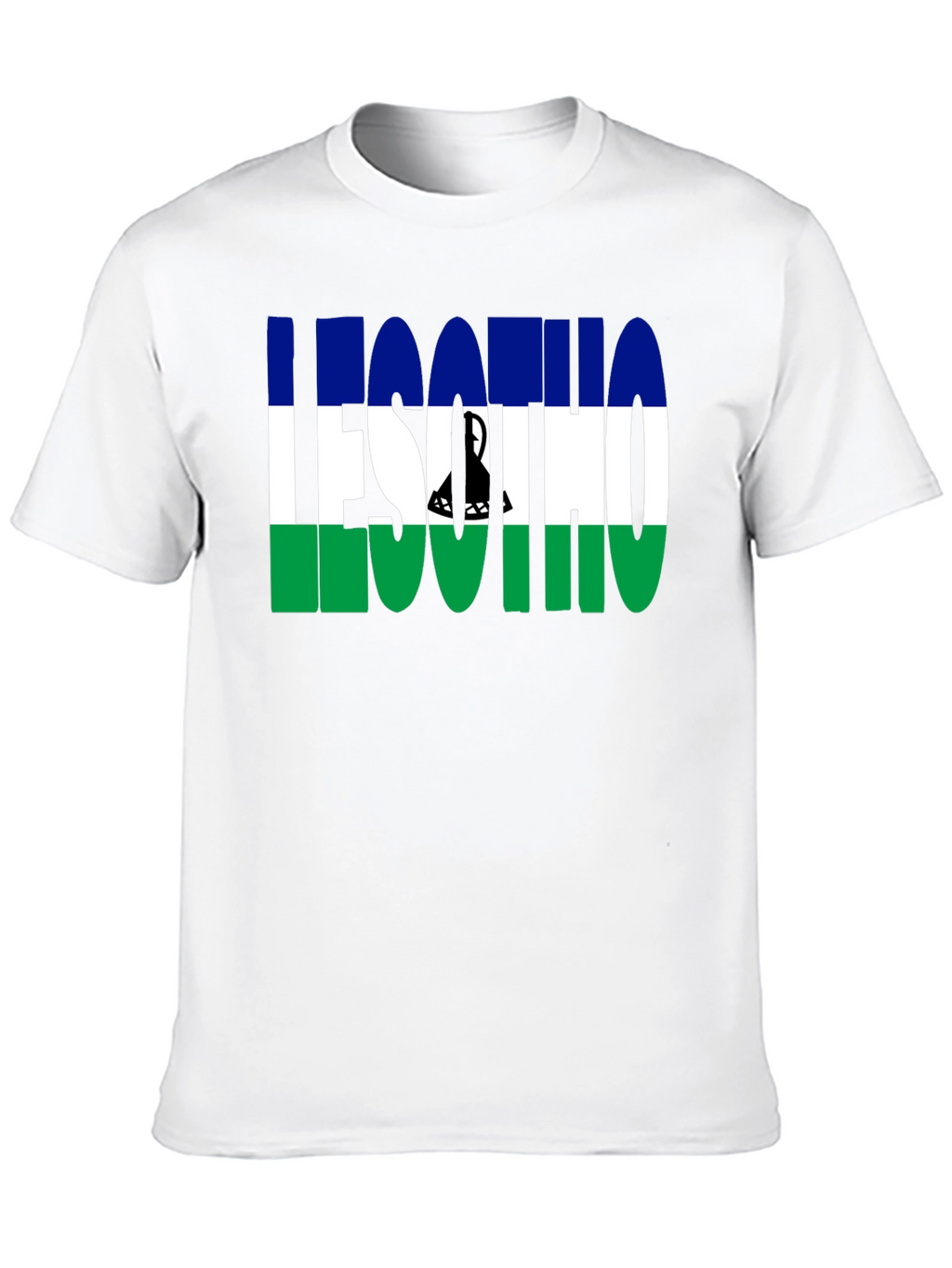 Lesotho Flag Graphic T-Shirt - Black Crew Neck Tee