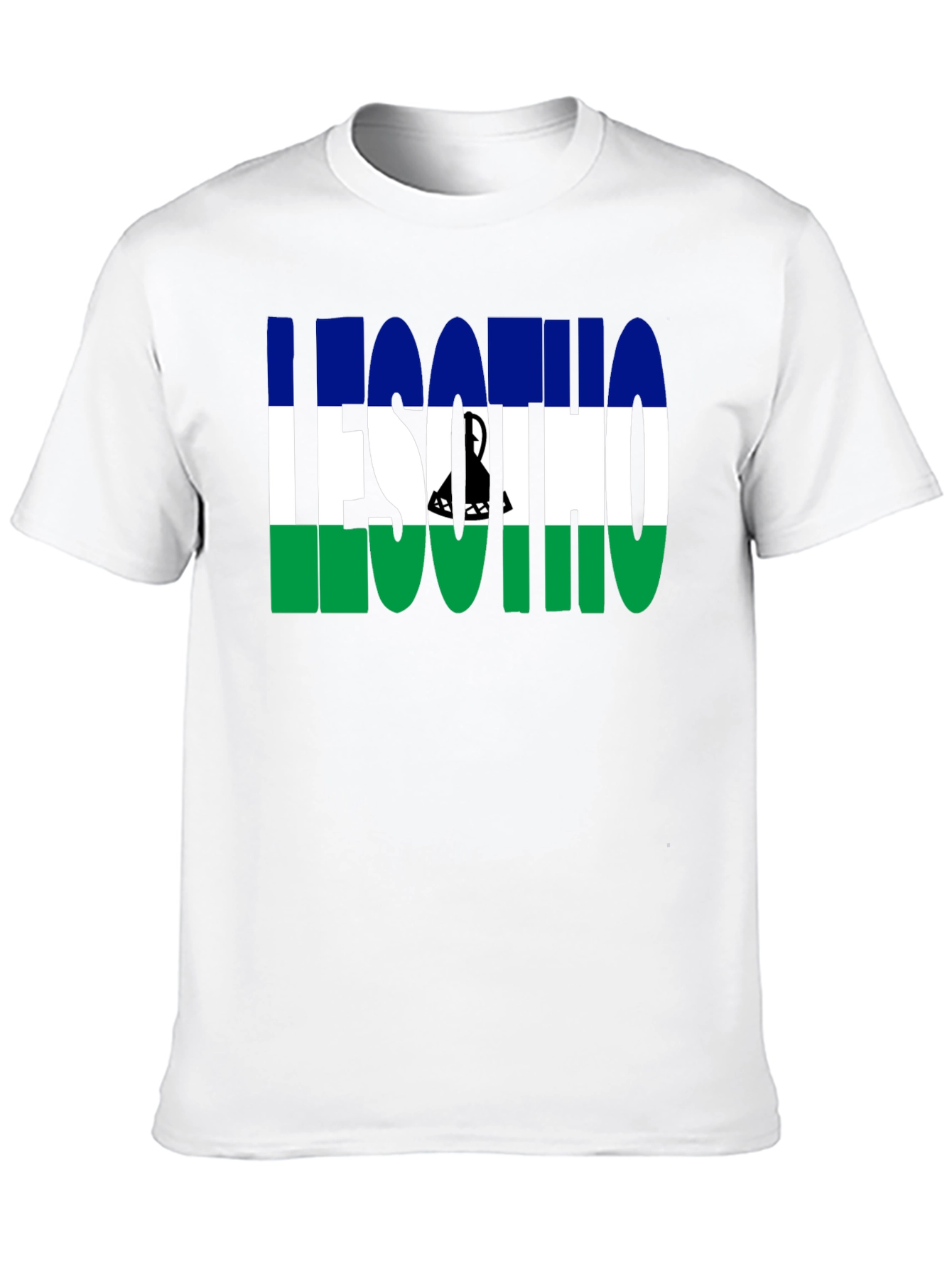 Lesotho Flag Graphic T-Shirt - Black Crew Neck Tee