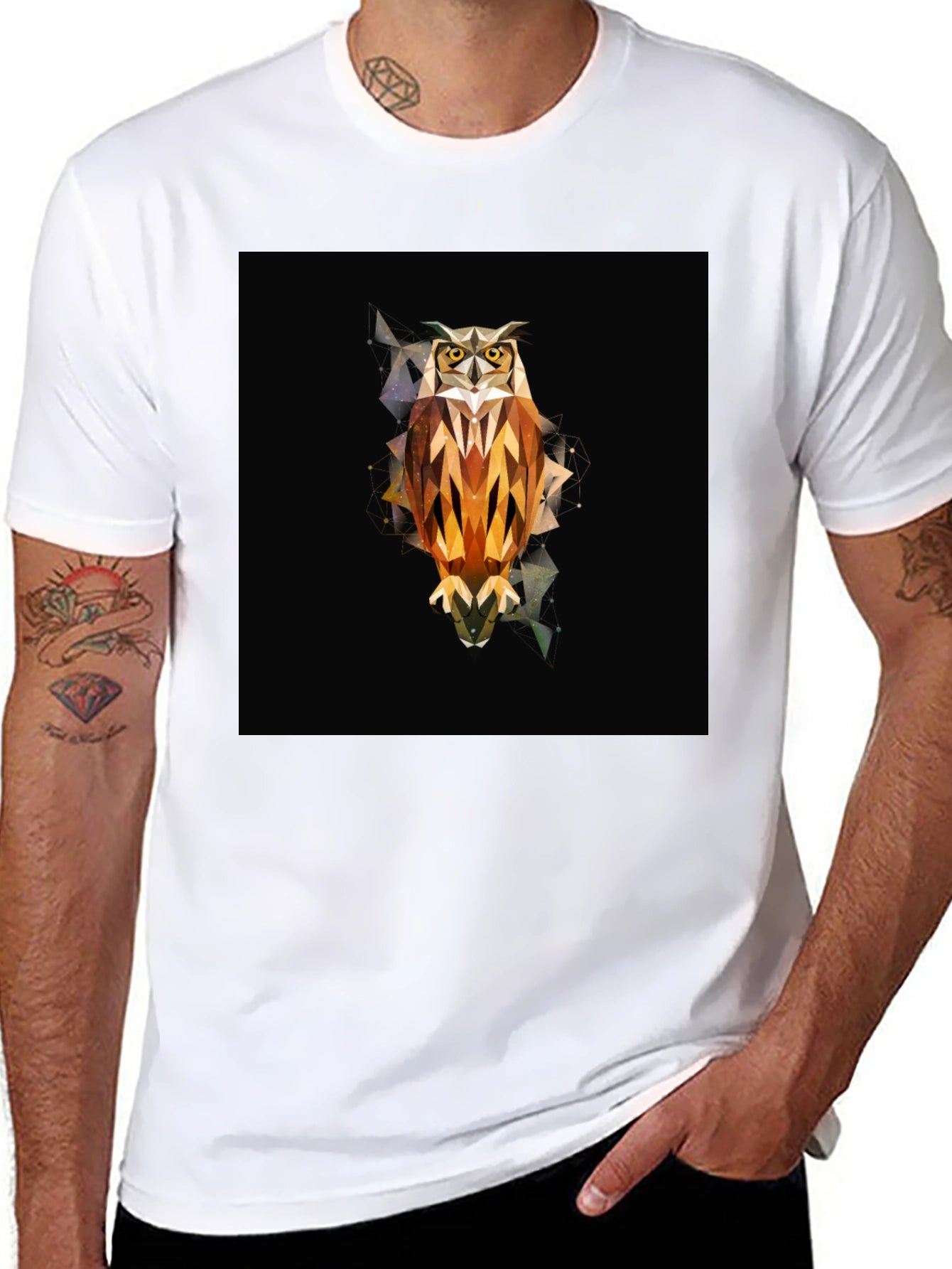 Geometric Owl Graphic Tee - Black
