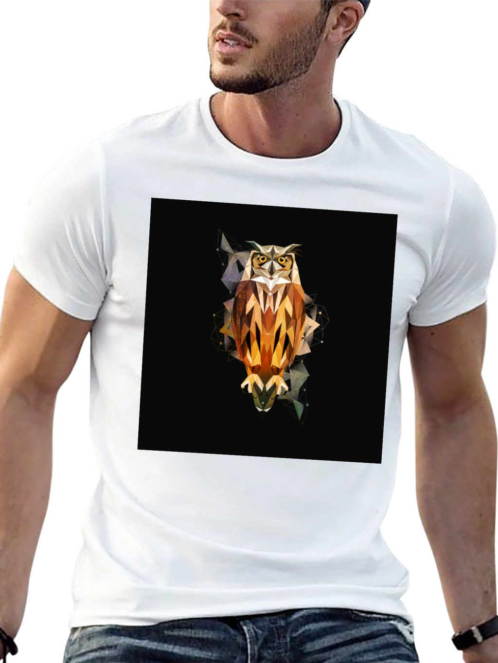 Geometric Owl Graphic Tee - Black