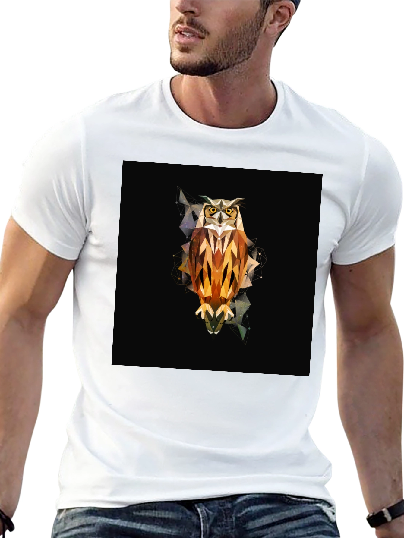 Geometric Owl Graphic Tee - Black