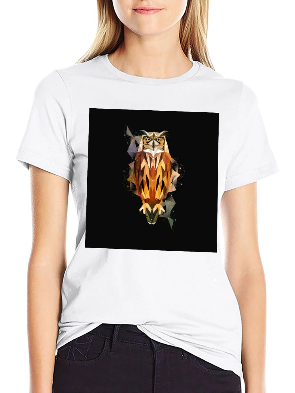 Geometric Owl Graphic Tee - Black
