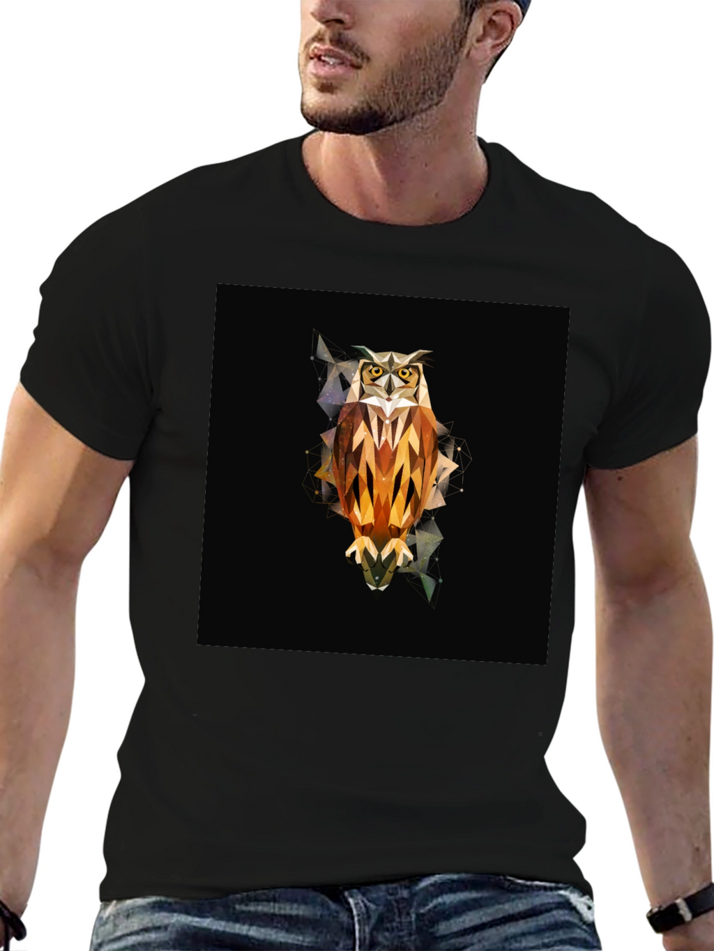 Geometric Owl Graphic Tee - Black