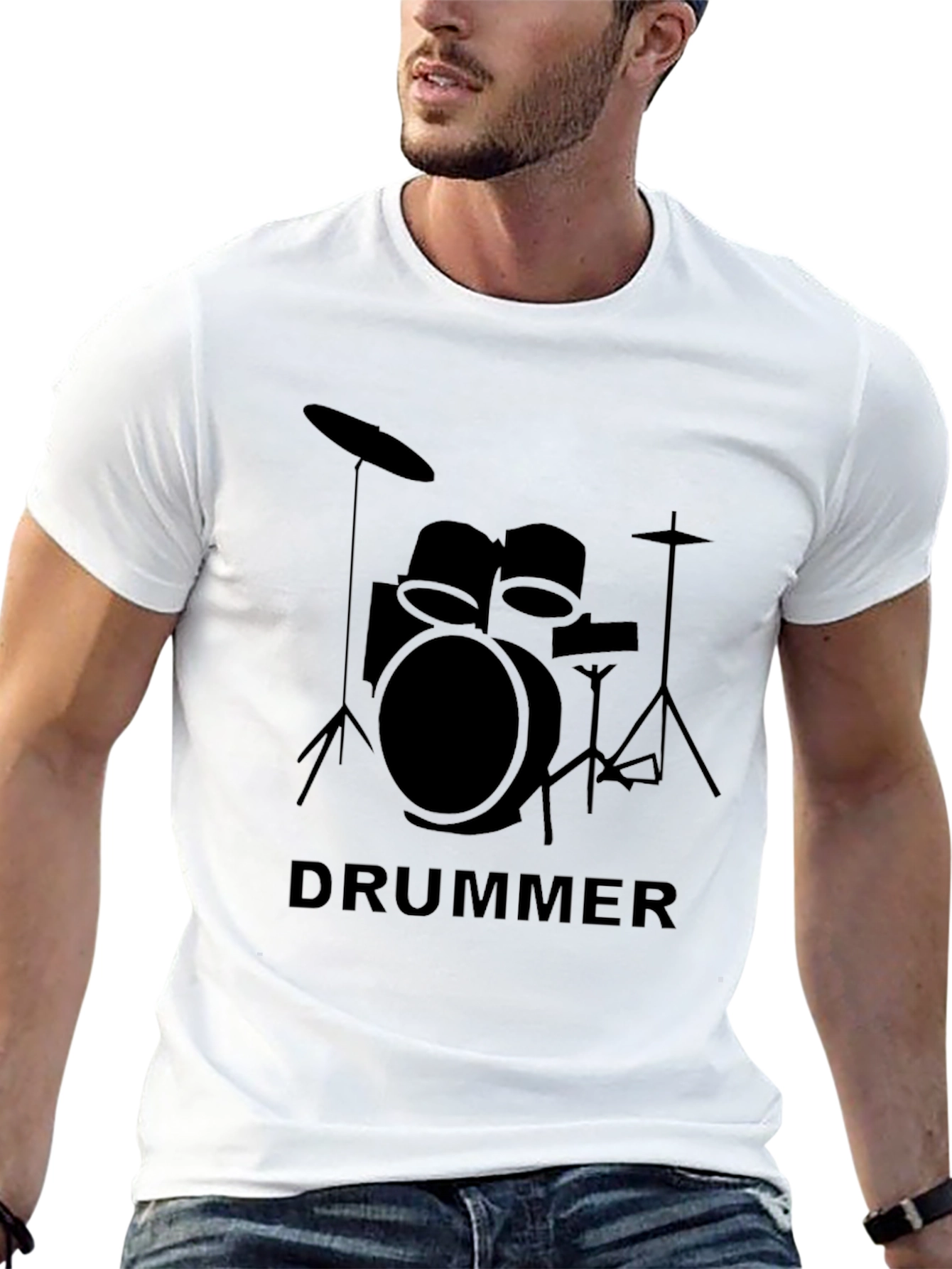 Drummer Graphic T-Shirt - Black Crew Neck Tee