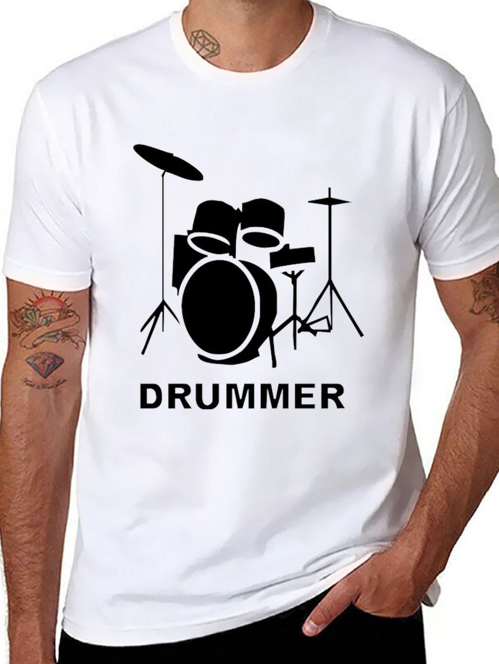 Drummer Graphic T-Shirt - Black Crew Neck Tee