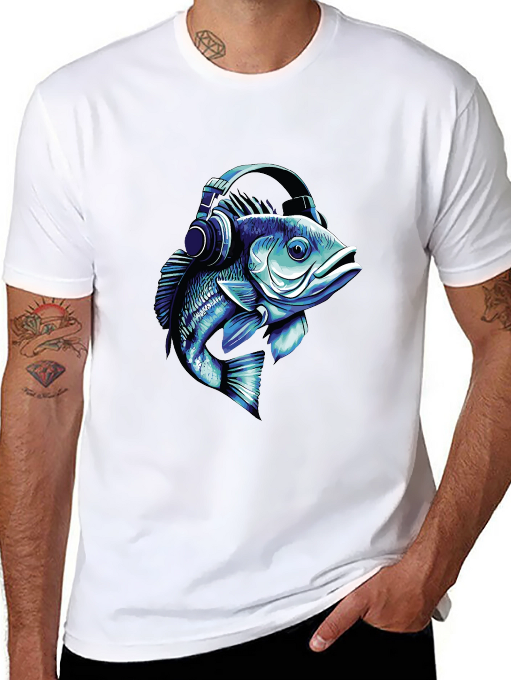 Fish with Headphones Graphic T-Shirt
