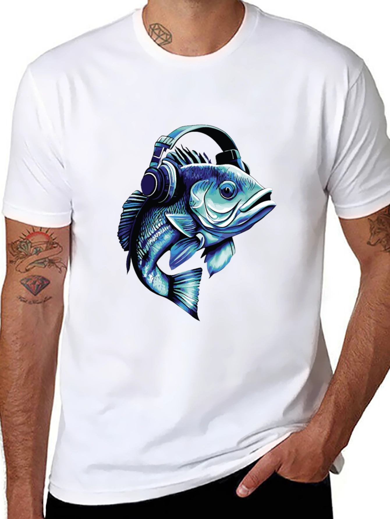 Fish with Headphones Graphic T-Shirt