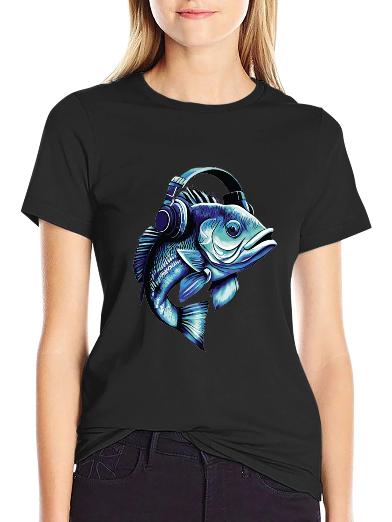 Fish with Headphones Graphic T-Shirt