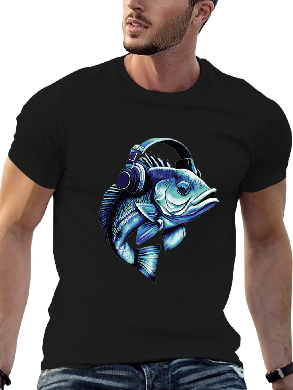 Fish with Headphones Graphic T-Shirt