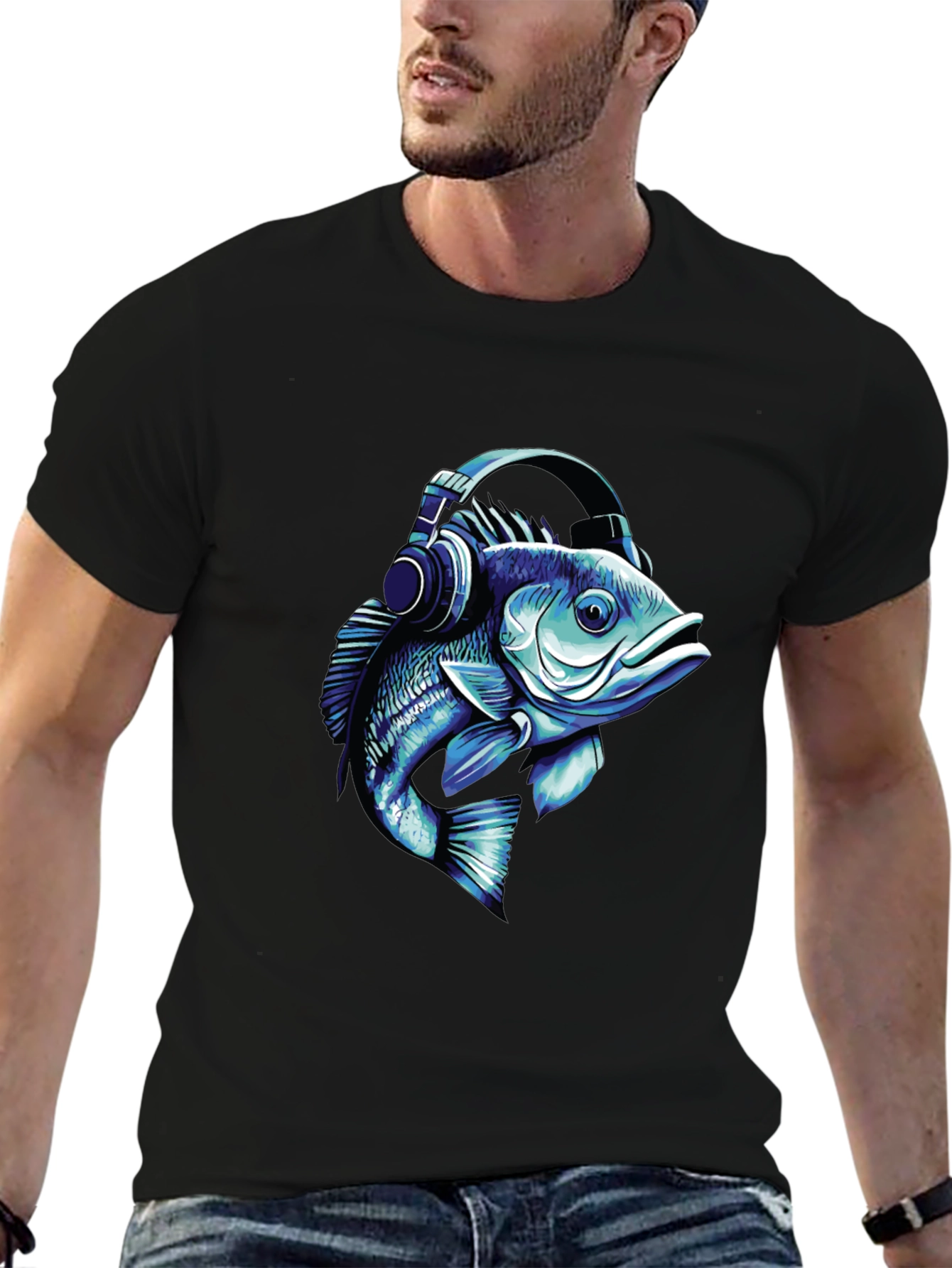 Fish with Headphones Graphic T-Shirt