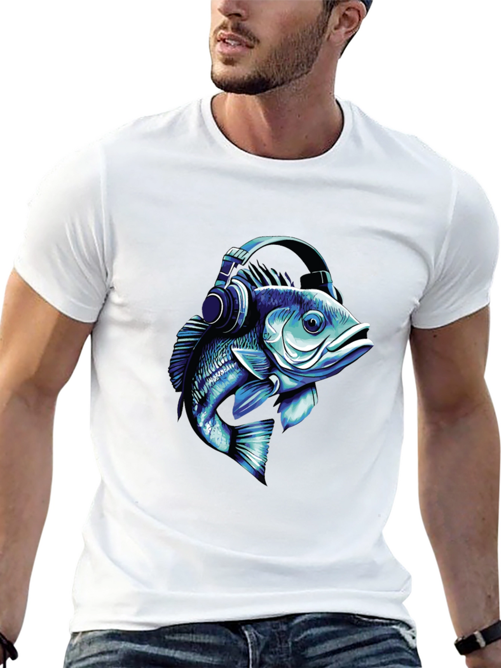 Fish with Headphones Graphic T-Shirt