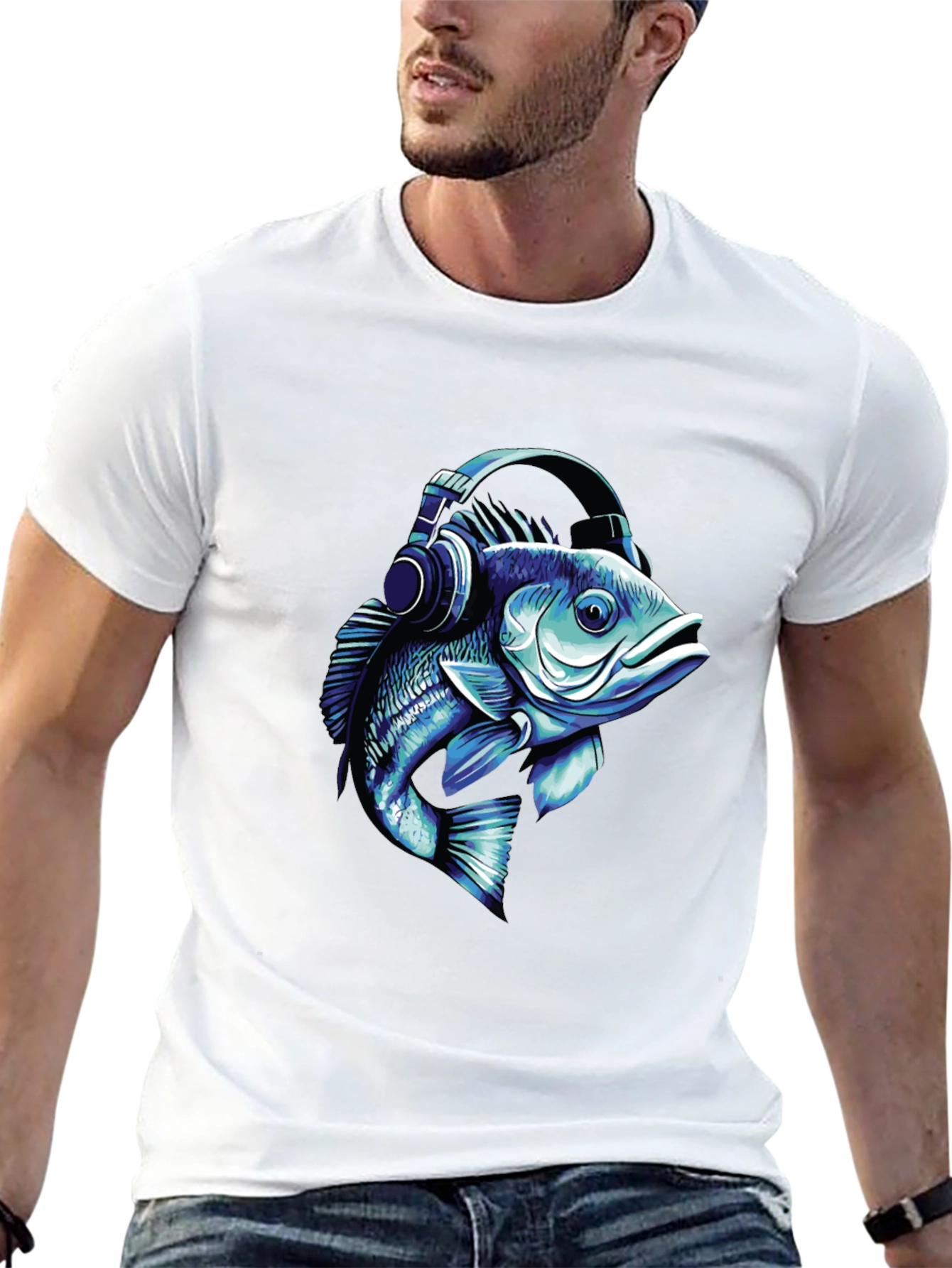 Fish with Headphones Graphic T-Shirt